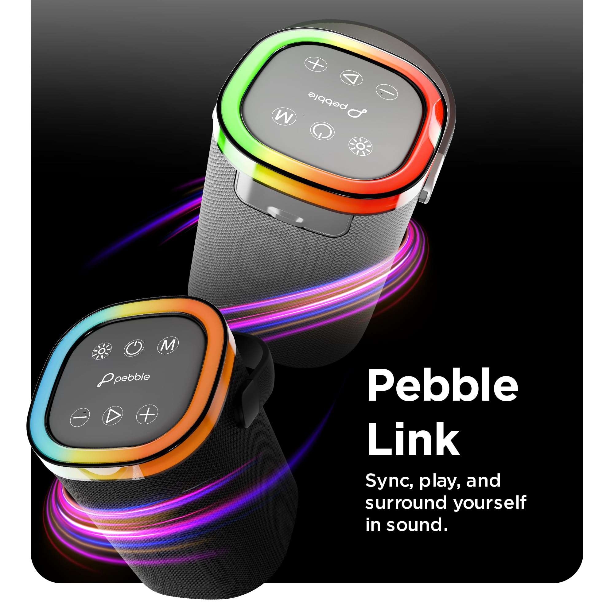 Pebble Newly Launched Mystic Bluetooth Speaker with RGB Lights, 1800mAh Battery, Premium Fabric Design, Type-C Fast Charging, FM/TFT/USB/AUX Support, Wireless Speaker with Multicolor LED Modes - Grey 6