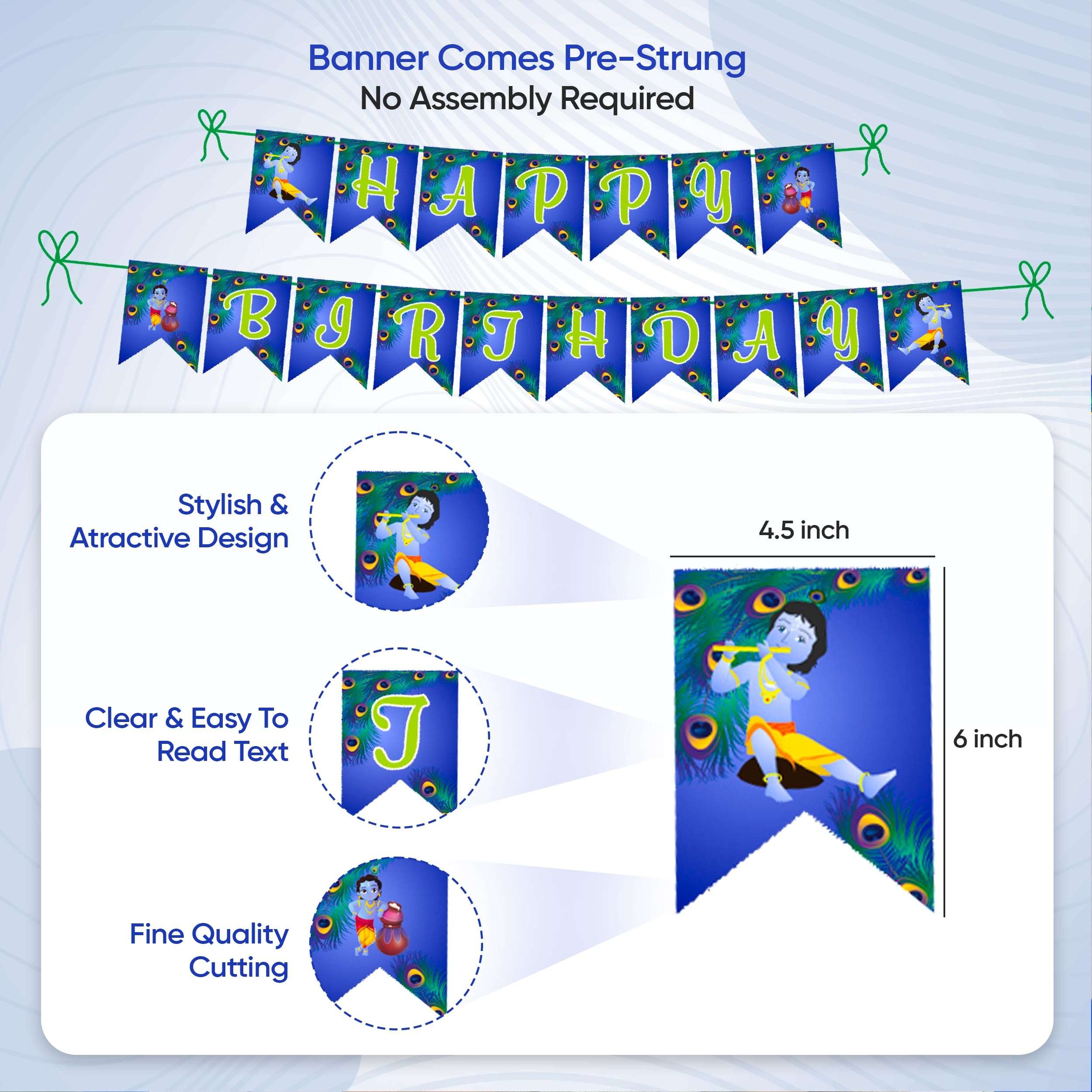 Untumble Krishna Theme Birthday Party Decorations - 56-Piece Set for Baby Boy Janmashtmi, Little Krishna, Jayanthi Decor 4