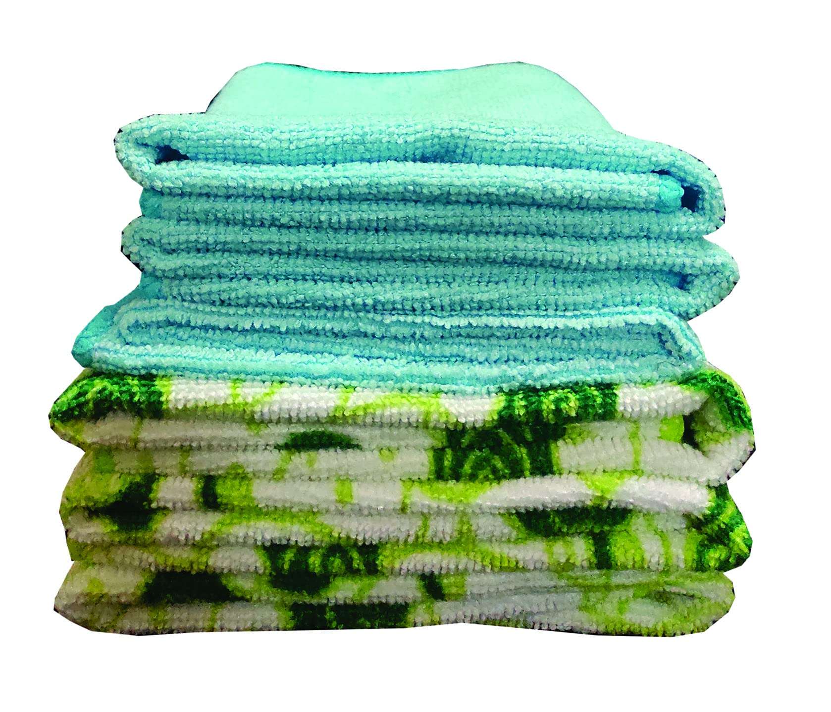 Terry Blue Colour Cloth 37 cm x 37 cm - Set of 3 pcs and Terry Green Flower Print Cleaning Cloth, 40 cm x 40 cm - Set of 3 pcs 1