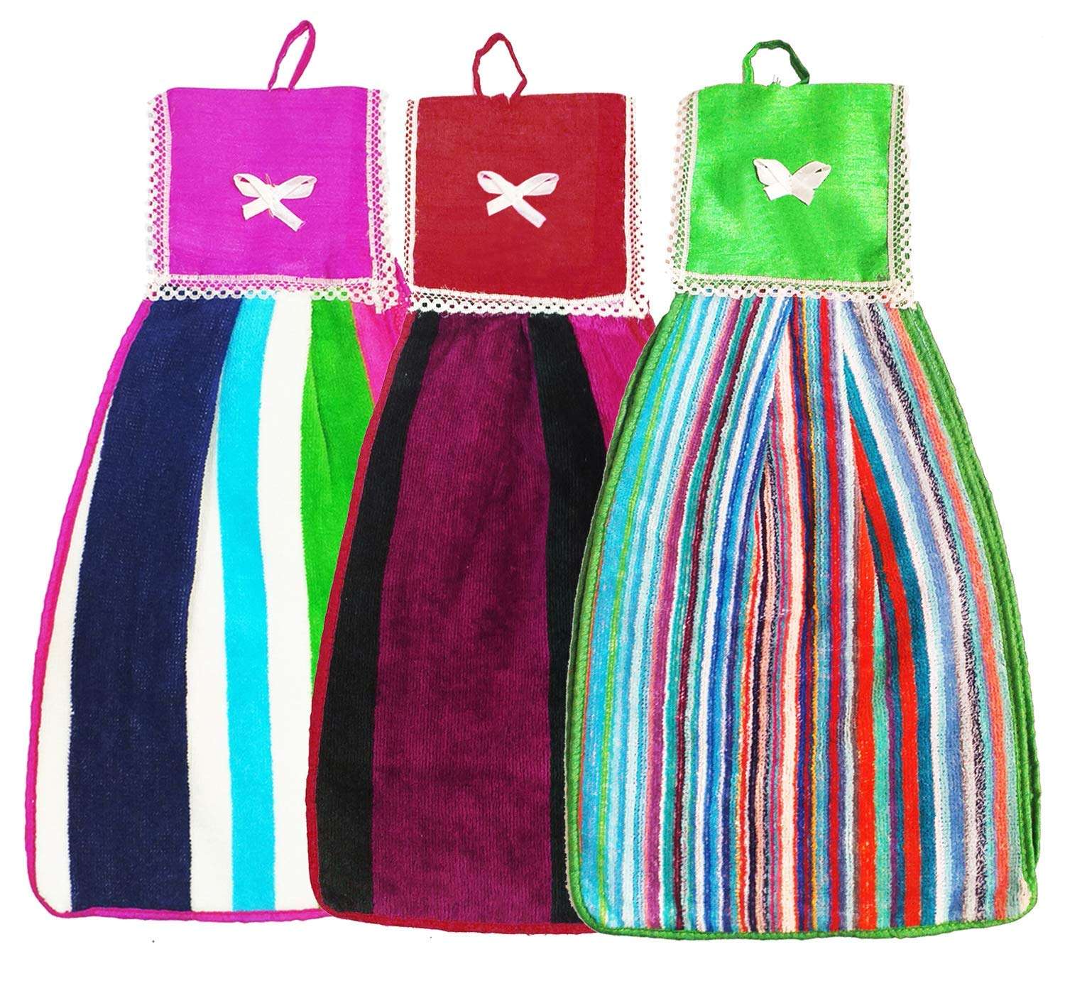 N G Products Double Sided Printed Soft Cotton Hanging Hand Towel Napkin for Wash and Kitchen Basin (Multicolor) - Pack of 3 1