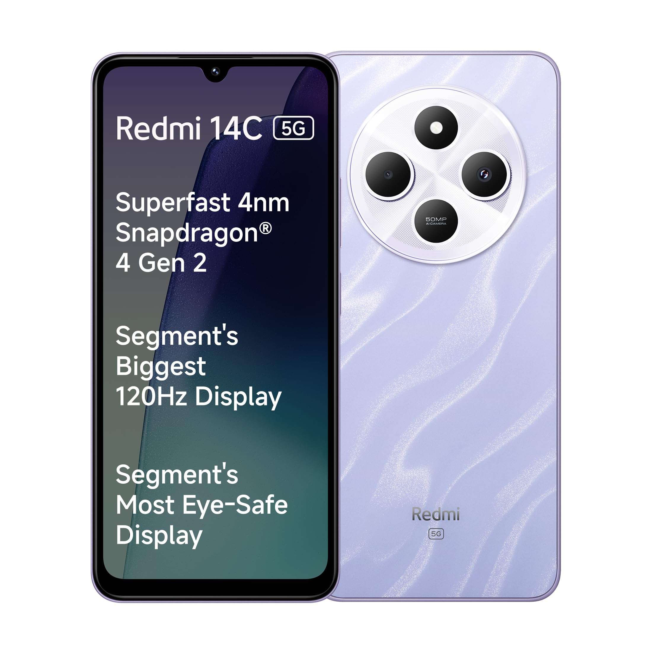 Redmi 14C 5G (Stardust Purple, 6GB RAM, 128GB Storage) | Superfast 4nm Snapdragon 4 Gen 2 | 120Hz 17.47cm (6.88”) Display | 5160mAh Battery | 50MP Dual Camera | Premium Starlight Design 2