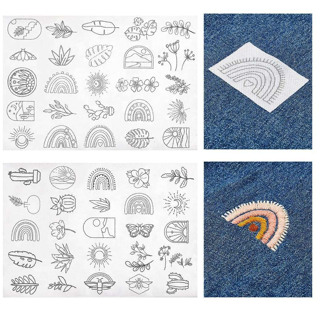 HASTHIP® Water Soluble Stabilizer for Embroidery Stick and Stitch, Embroidery Paper Tear Away Embroidery Stabilizers with Flower Patterns for Hand Sewing Beginners 1