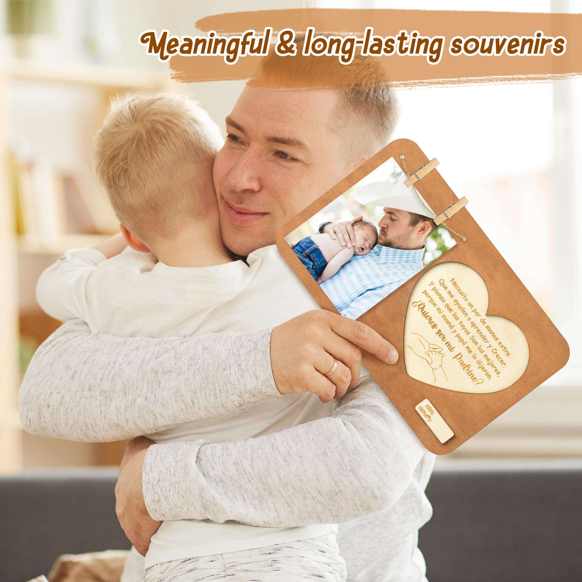 CJiangpo Will You Be My Godfather Proposal Gift Picture Frame Set, Padrino Proposal Gift in Spanish Godfather Card Ideas from Godchild, Wooden God Father Announcement Baptism Present 6