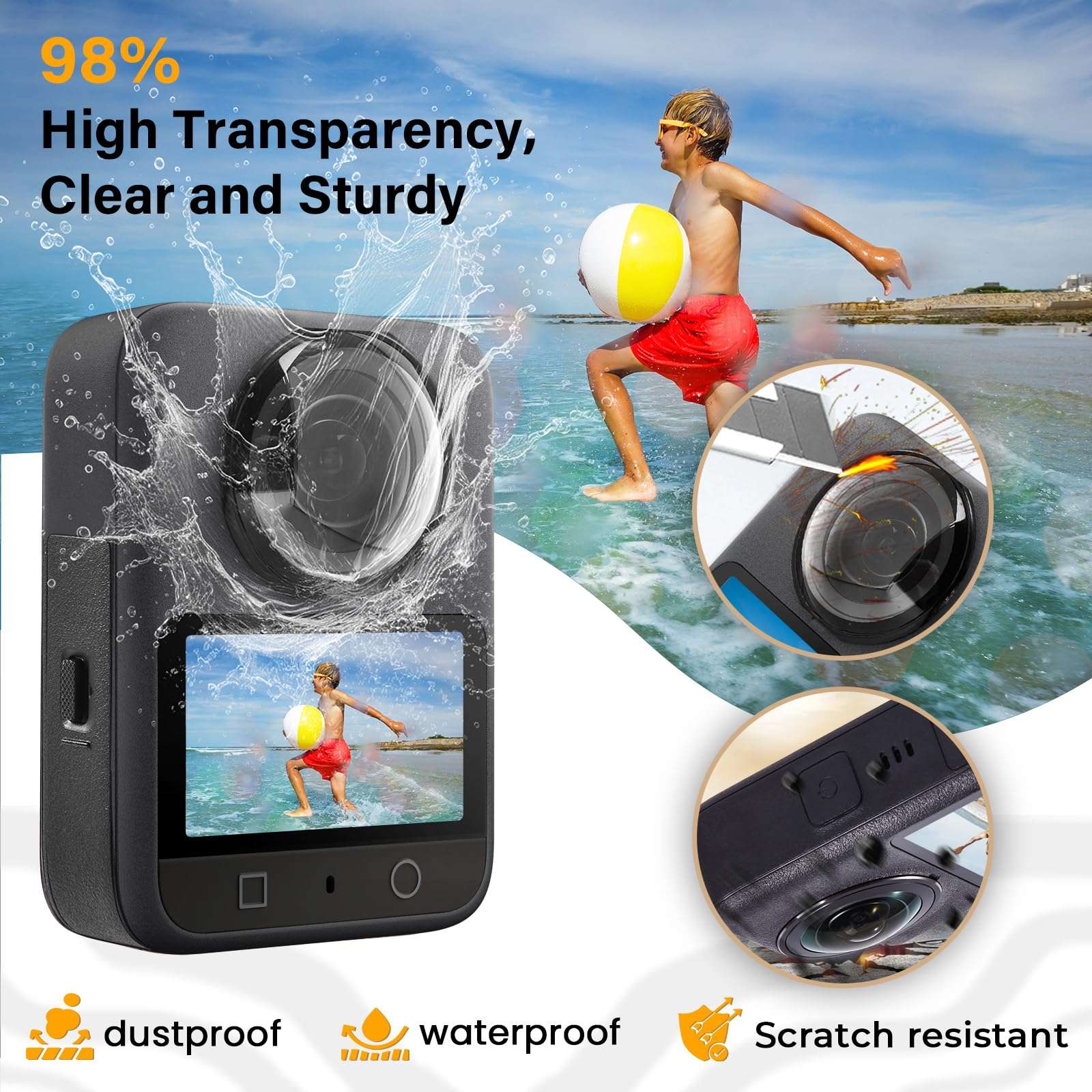 JZW-Shop Glass Lens Guard with 2 Pack Screen Protectors Compatible with DJI OSMO 360 Camera, 9H, Scratch Protection, Anti-Fingerprints, Bubble-Free, HD Clear 5