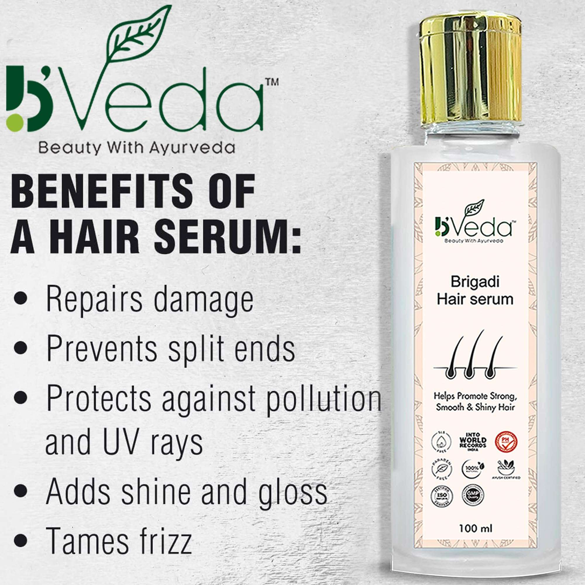 B'Veda Brigadi Hair Serum For Dry, Frizzy Hair | Hair Smoothening & Shine For Men and Women 100ml (Pack of 1) 4