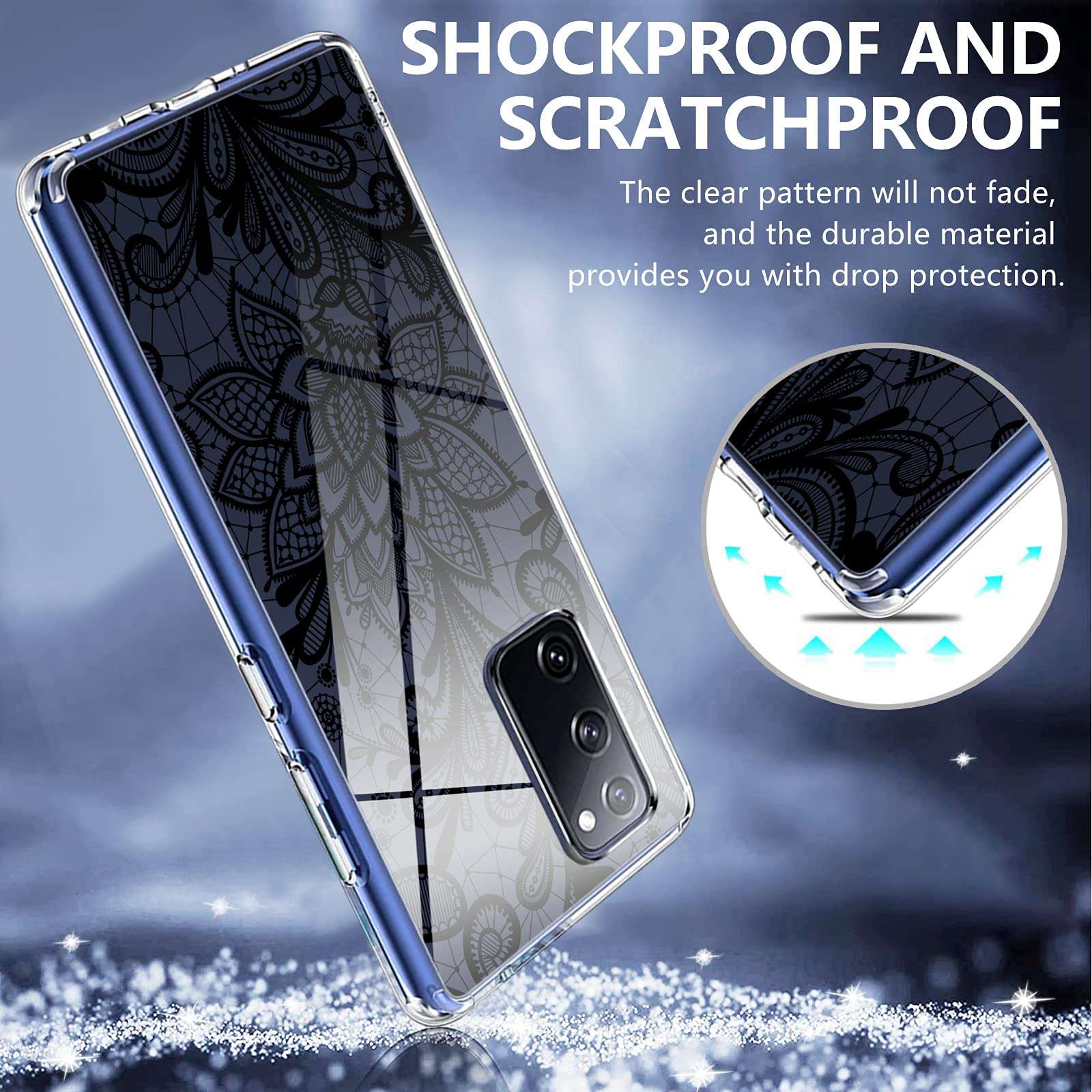 Galaxy S20 FE Case for Samsung Galaxy S20 FE 5G Case Cute Slim Crystal Clear Lace Flower Cases S20 FE Case Silicone Rubber Bumper Protective Cover for Samsung S20 FE (Fan Edition) 5G Smartphone 5