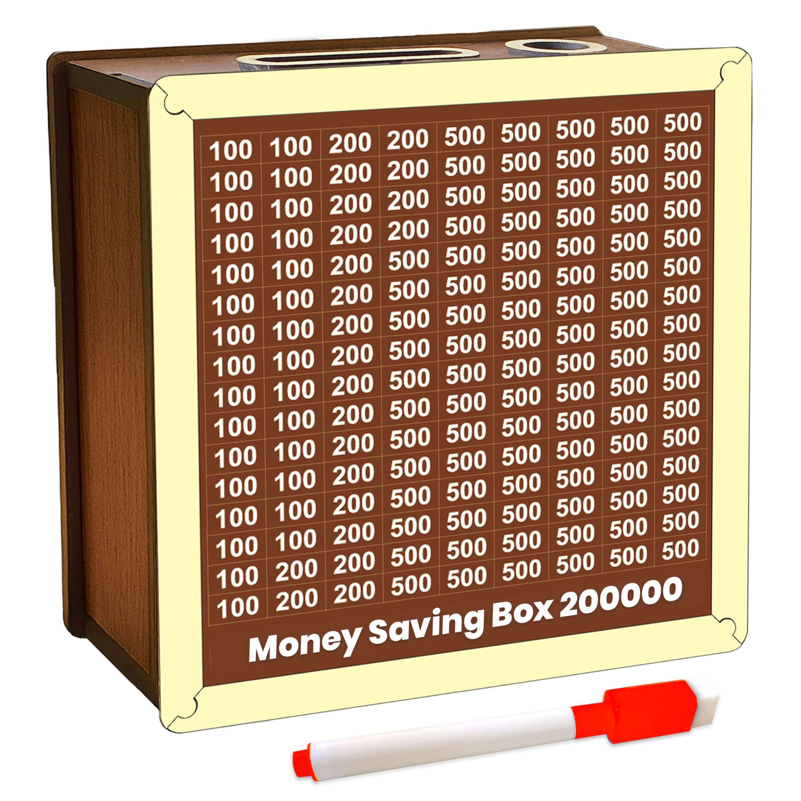 SWAGSTATION Wooden Money Saving Box (₹1 Lakh / 1,00,000 Goal Tracker) | Money Saving Box for Adults 100000 200000 | Wooden Saving Box 100000 | Piggy Bank 100000 | Saving Box/Money Box 1