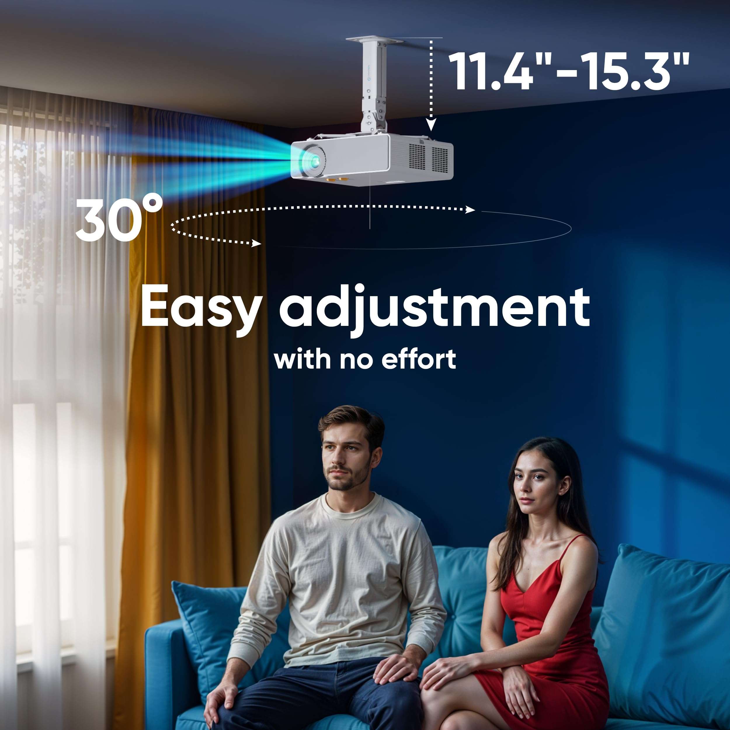 ONKRON Universal Ceiling Projector Mount Adjustable Mounting Bracket up to 22 LBS White K2A 3