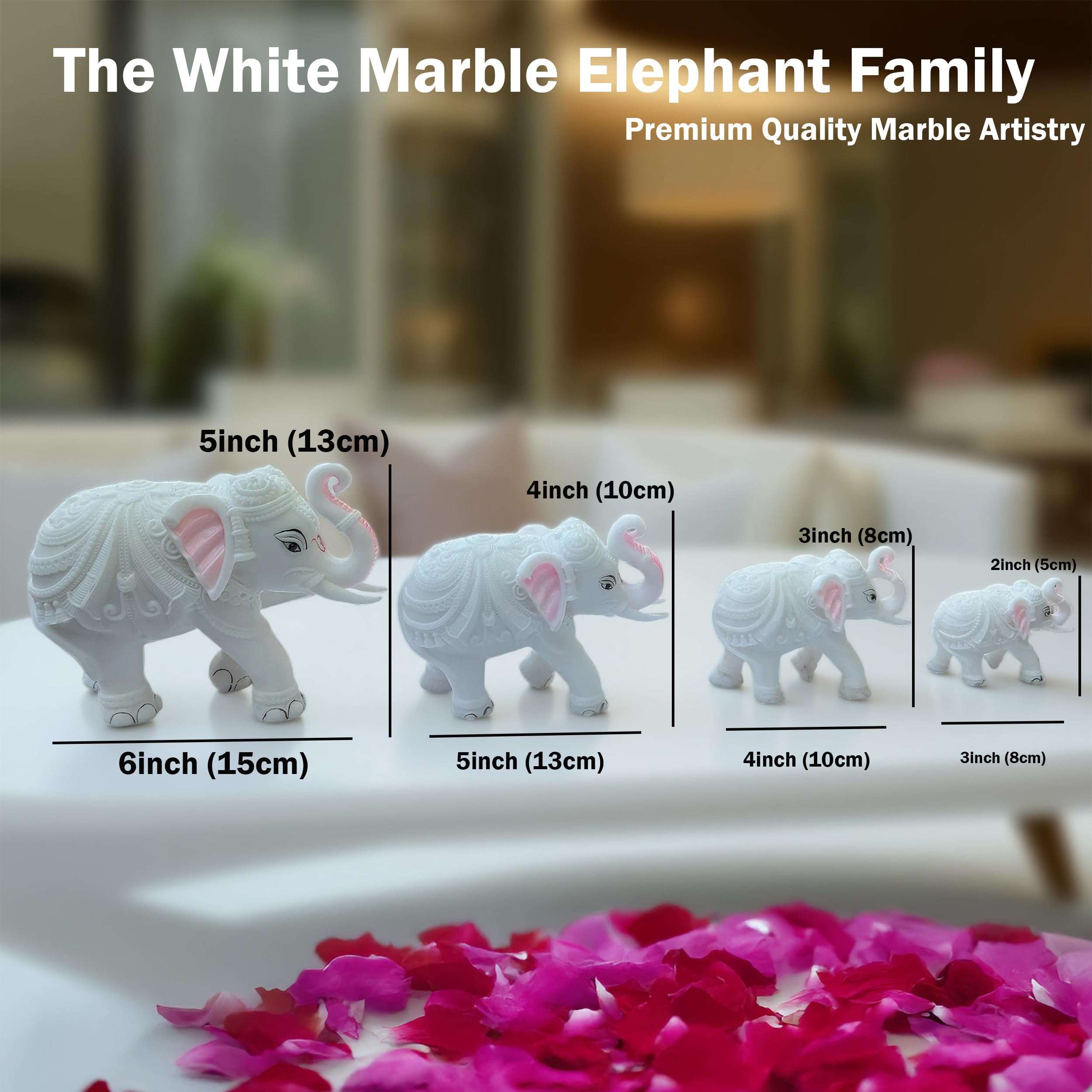 KRAFTSKALA White Marble Elephant Statue Pair (2x3 Inches), Trunk Up Decorative Elephant Figurine for Home Entrance, Living Room & Office, Vastu Feng Shui Diwali, Prosperity Gift 5