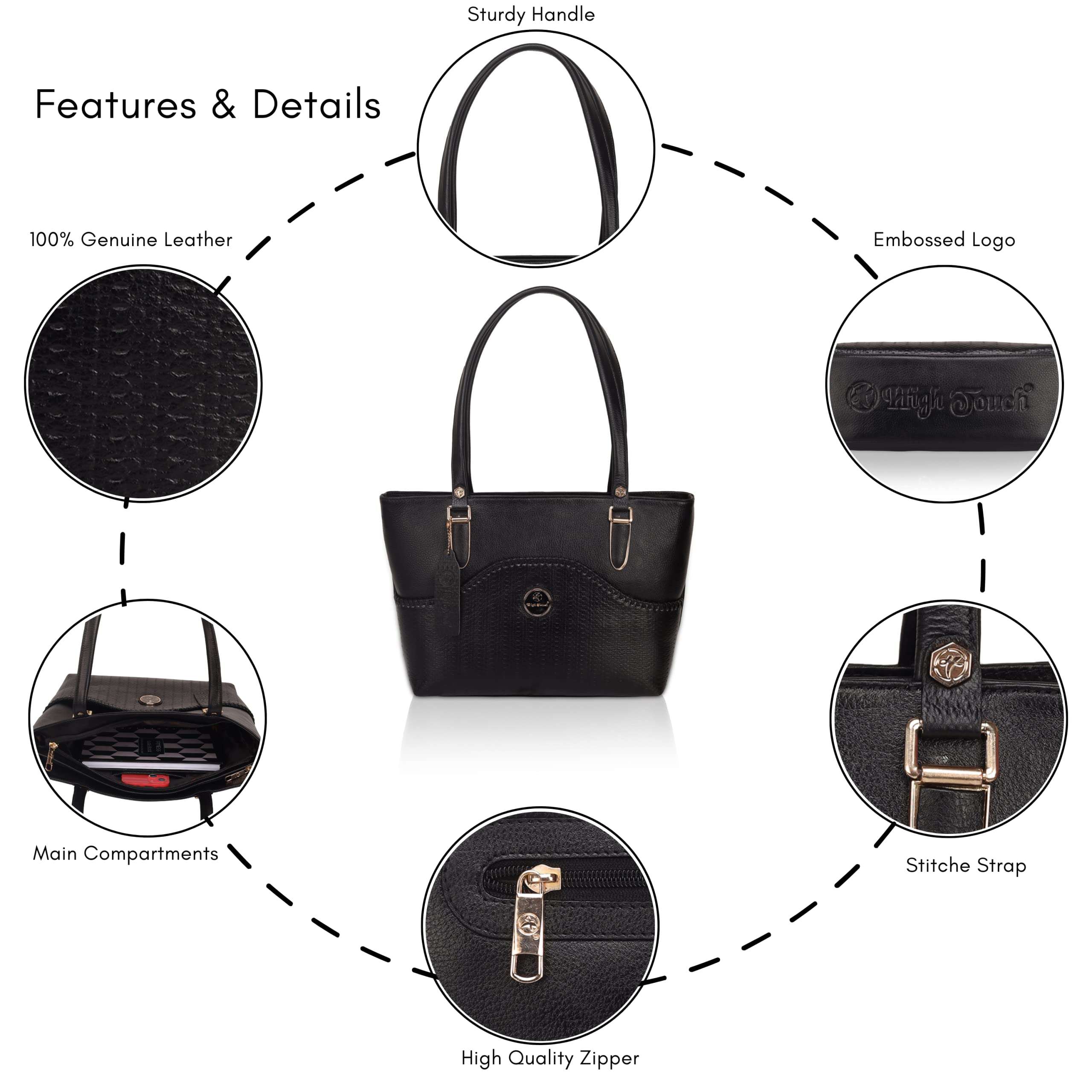 HIGH TOUCH Leather Fascino Women's Handbag/Shoulder Bag (Black) 3