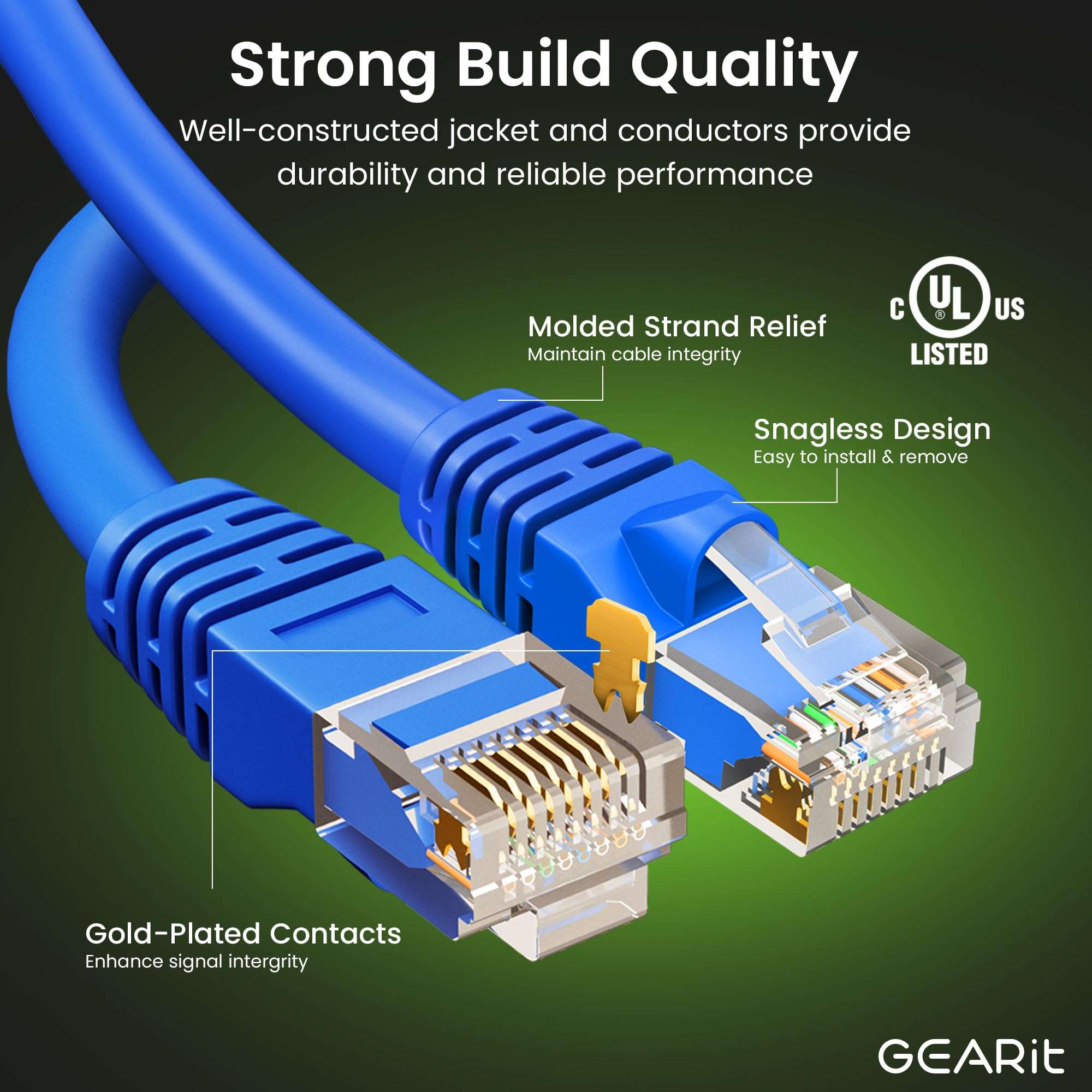 GEARit Cat 6 Ethernet Cable Pack - 10-Pack 6 ft Cat6 Ethernet Patch Cables | RJ45 Network Patch Cable, 10 Gbps Snagless Gold-Plated Connectors - Ethernet Cable Cat 6 for PC, TV, Router - Blue 2