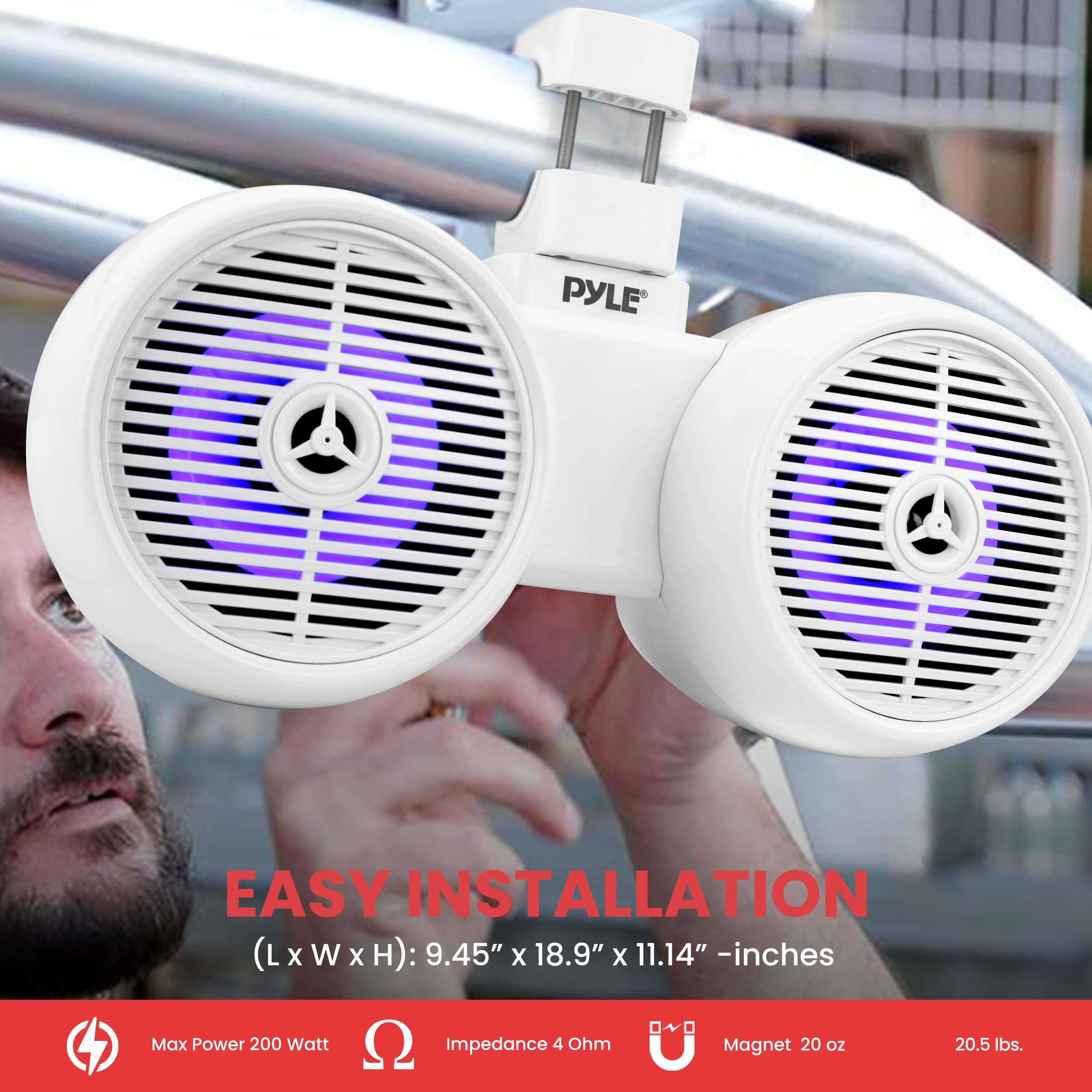 Pyle 6.5 Inch Marine Speakers with Bluetooth and Wireless Streaming, Boat Speaker with Built-in LED Lights, Waterproof, Heavy Duty ABS, 200W Max - Perfect for Music Lovers 5