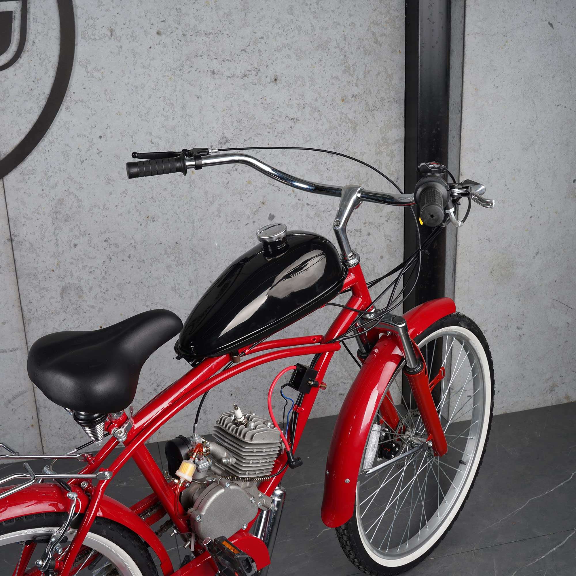 4L 1.06 Gallon Mini Bike Gas Tank Fuel Tank with Cap & Spark Plug & Petcock & Fuel Line & Fuel Filter for 2 stroke 49cc 60cc 66cc 80cc Engines Motorized Bicycle Motor Bikes 6