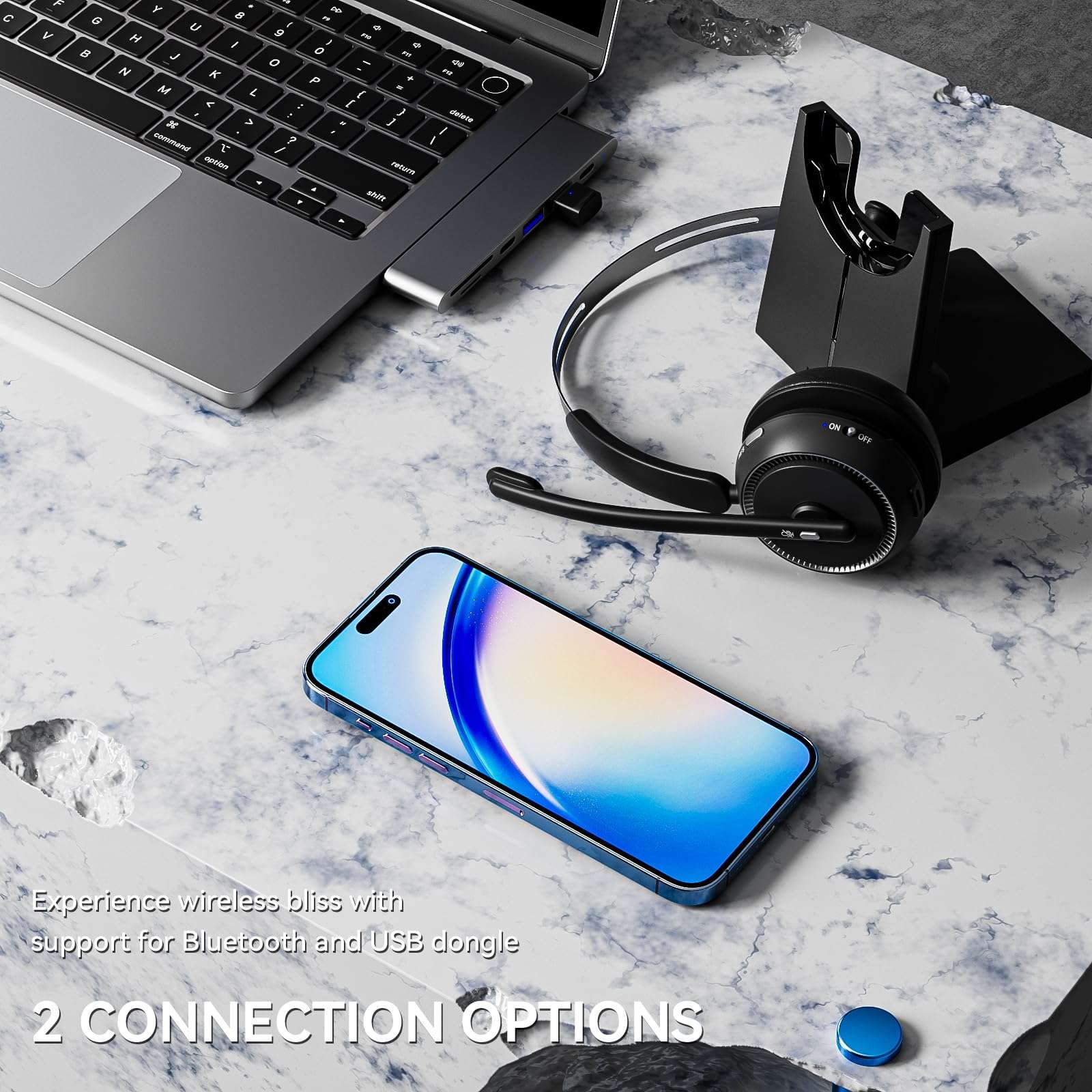 LEVN Wireless Headset 5.2, Wireless Headset with Mic for Work with(Noise Cancelling),Bluetooth Headphones for Work from Home/Office/PC/Computer/Center(Black) 4