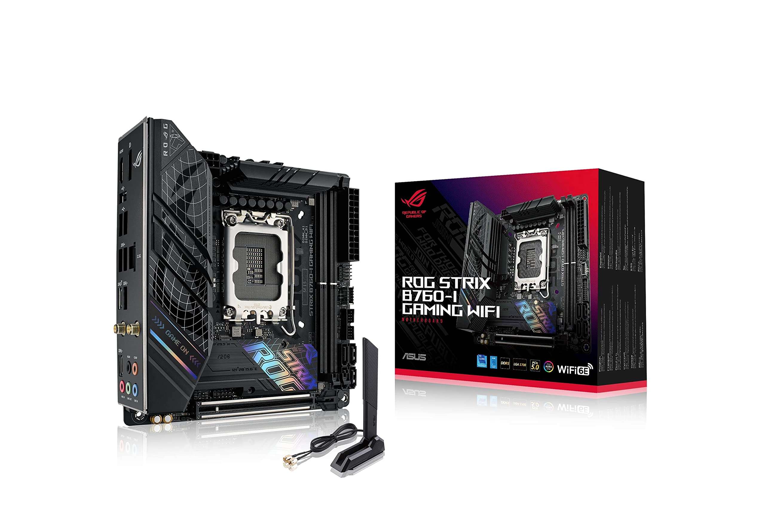 ASUS ROG Strix B760-I Gaming WiFi - Intel B760 LGA 1700 Mini ITX Motherboard (DDR5, 8 + 1 DrMOS, PCIe 5.0, 2 x PCIe 4.0 M.2, WiFi 6E, 2.5G Ethernet, USB 3.1 Gen 2 x 2 Type-C, Aura Sync RGB) 1