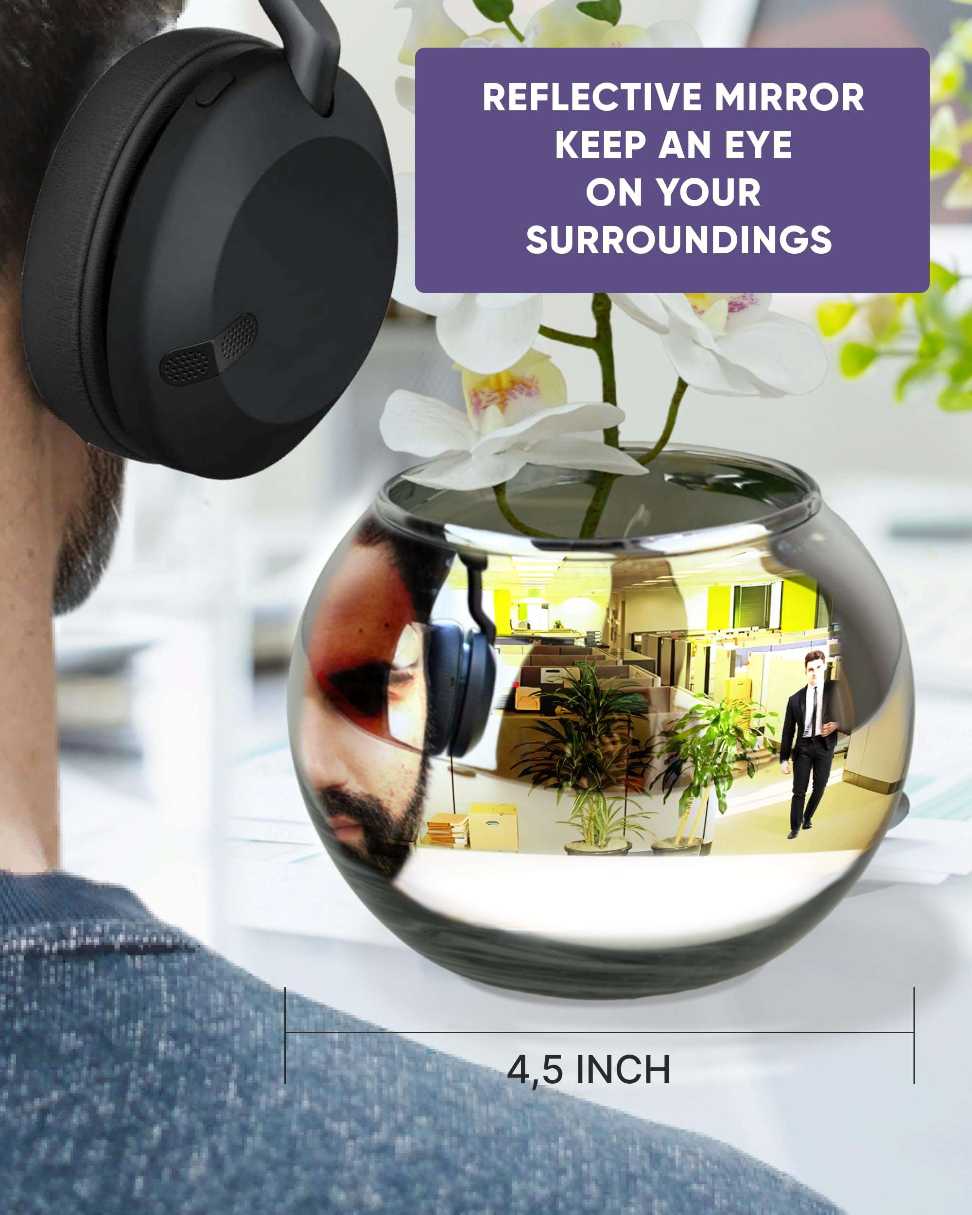 Skywin Convex Mirror Vase Silver Cubicle Decorations - 4.5 Inch Multipurpose Cubicle Mirror, Desk Mirror to See Behind You - Aesthetic Office Cubicle Accessories, Office Cubicle Decor Organizer 2