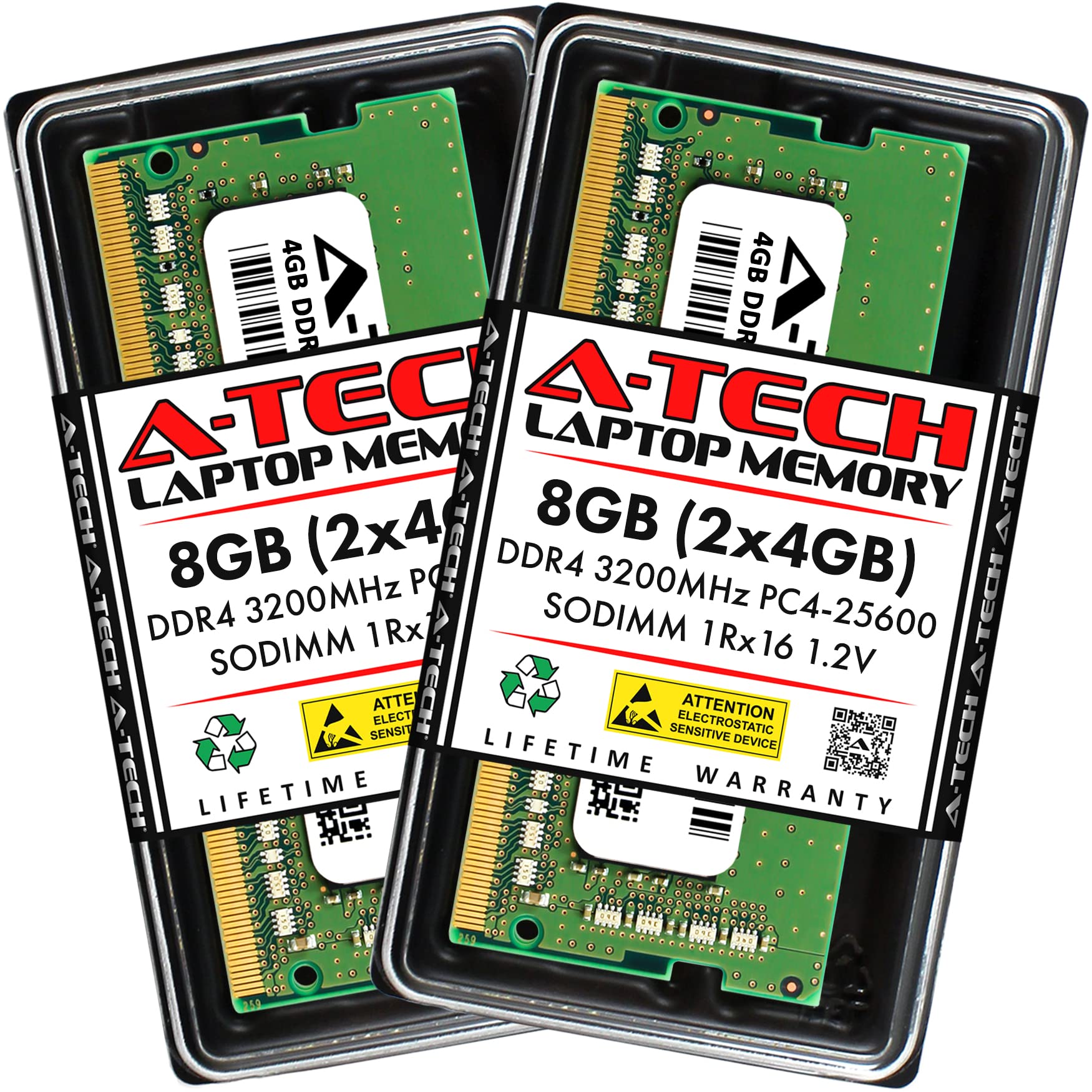 A-Tech 8GB (2x4GB) DDR4 3200 MHz SODIMM PC4-25600 (PC4-3200AA) CL22 Non-ECC Laptop RAM Memory Modules