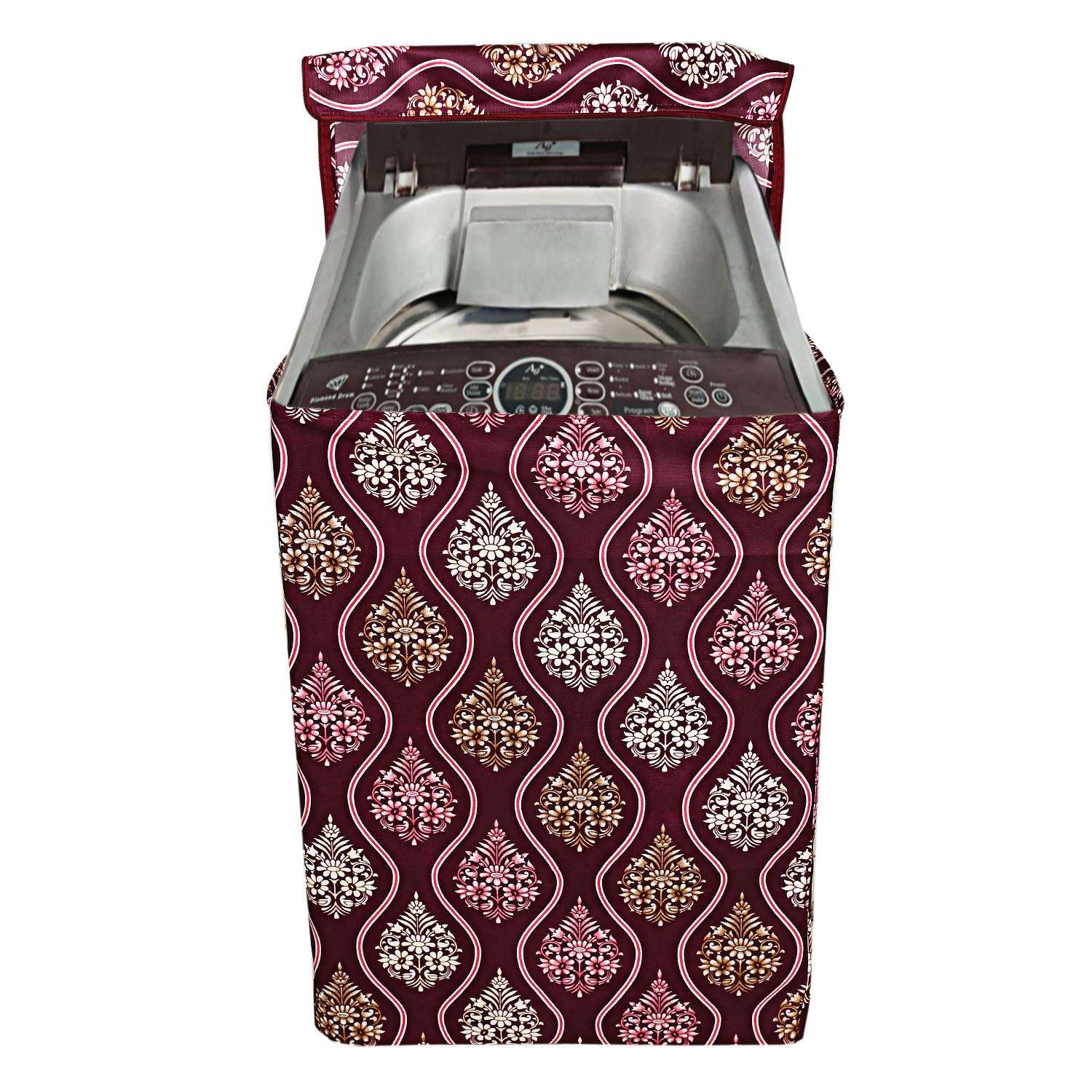 Kuber Industries Floral Design Cotton Top Load Fully Automatic Washing Machine Cover - Purple