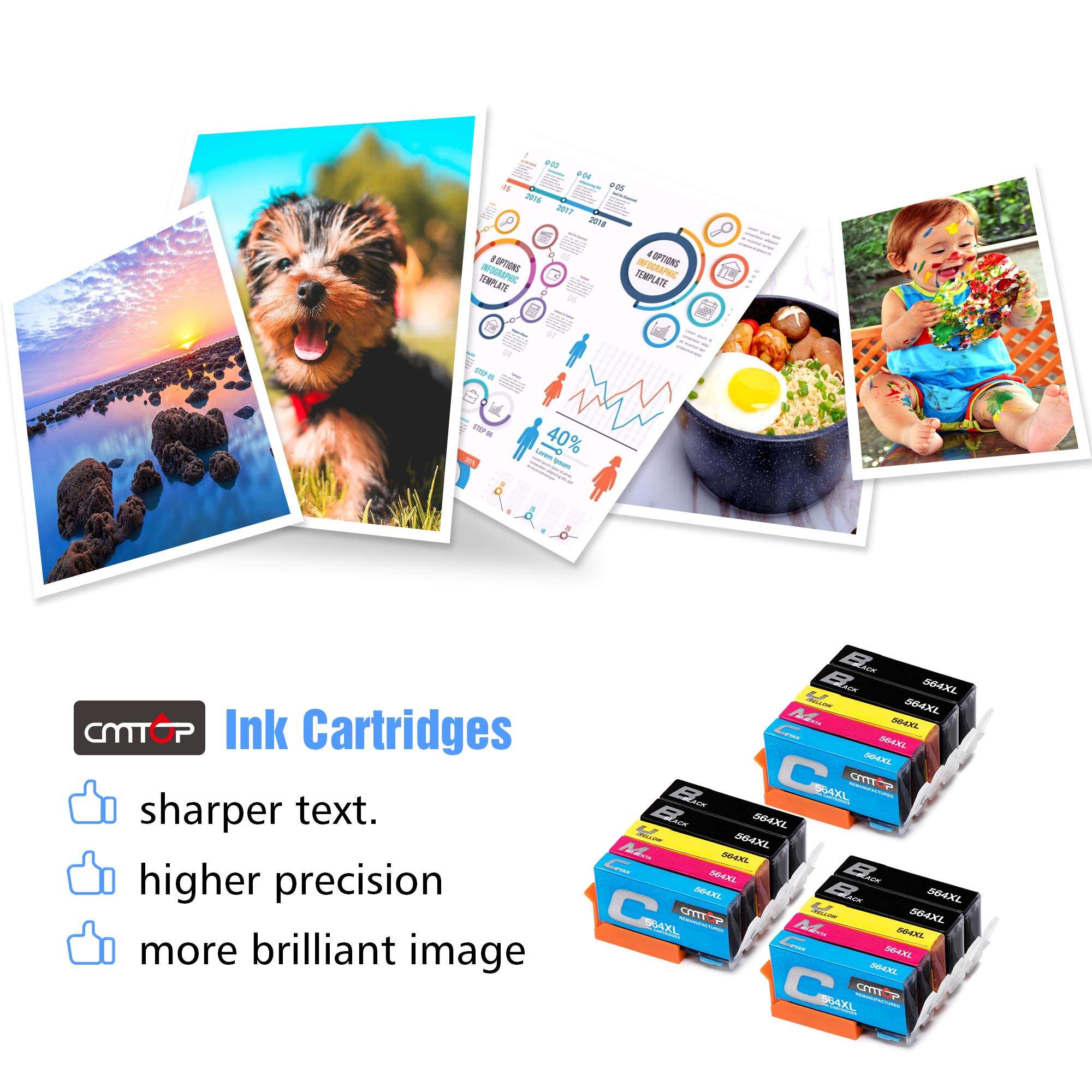 CMTOP 564XL Compatible Replacement for HP 564 Ink Cartridges, for HP Photosmart 5520 6520 7520 5510 6510 7510 C309A C410A Officejet 4620 Deskjet 3520 Printer (6 Black, 3 Cyan, 3 Magenta, 3 Yellow) 6