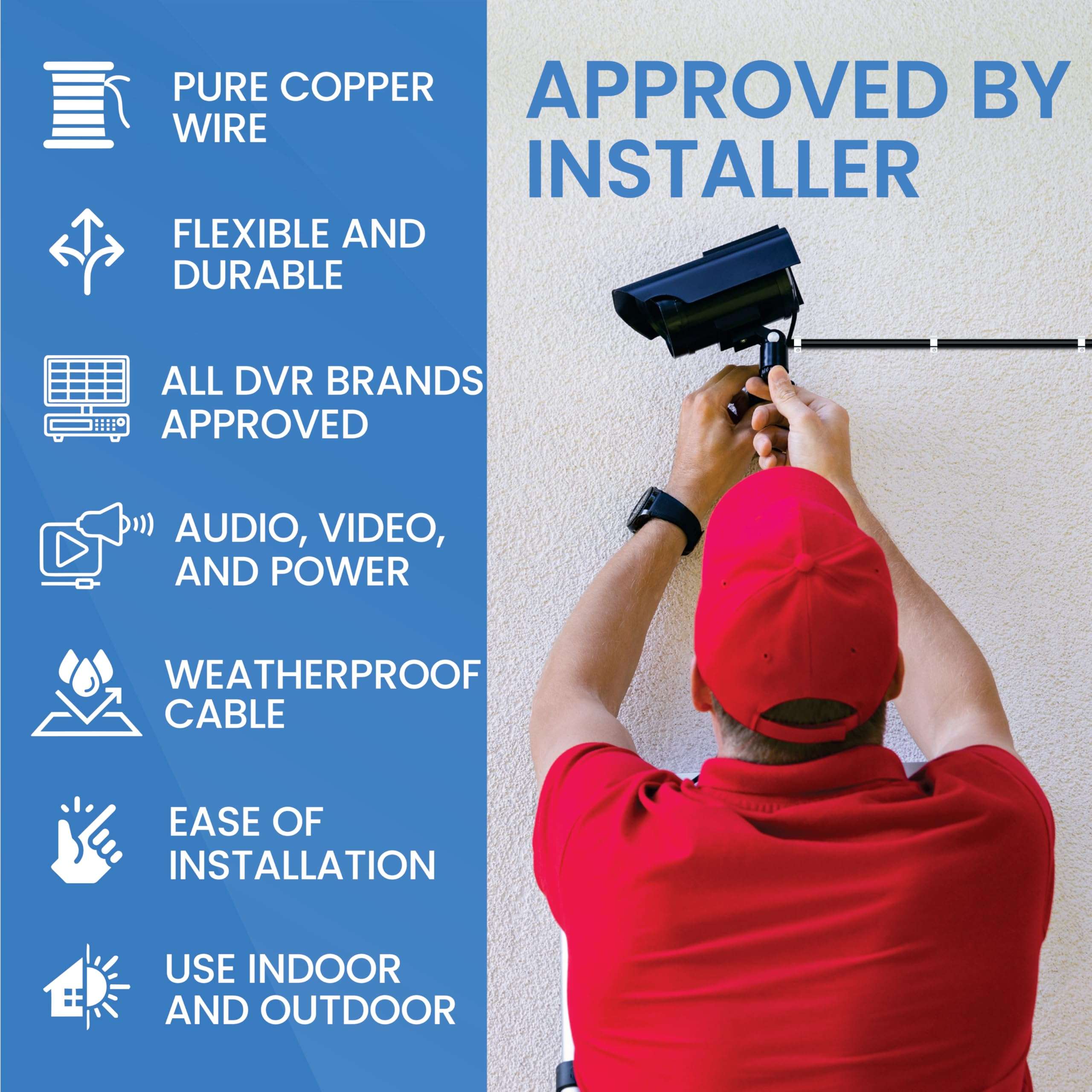 100ft 3-in-1 BNC Security Camera Cable – Pure Copper Audio Video Power Wire for CCTV, DVR, Surveillance Systems – Premium All-in-One Cable with BNC & RCA Connectors – Superior Signal & Noise Reduction 6