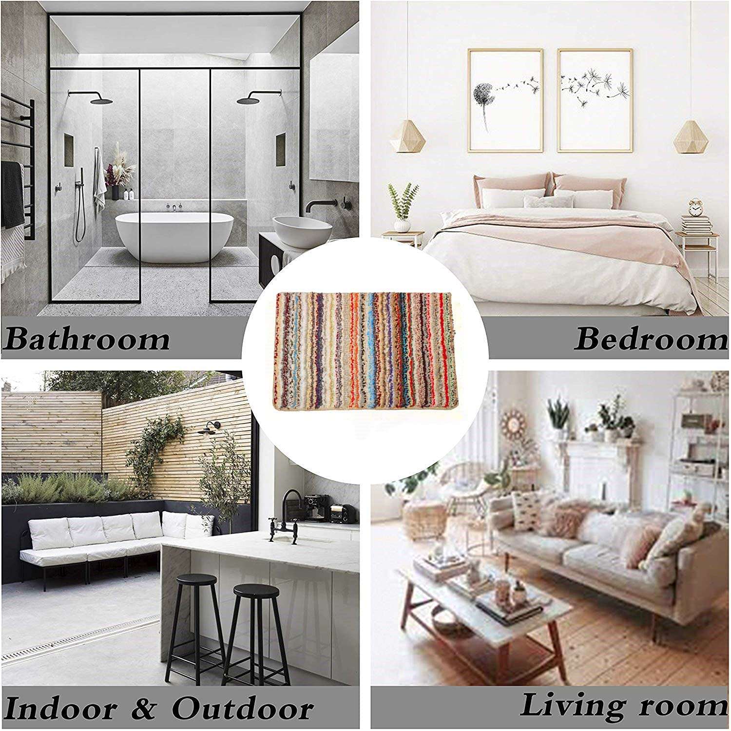 Anti-Slip Bathmat Combo Microfiber Soft, Size 40 x 60cm -Fluffy Bathroom Rugs - Suitable for Kitchen, Bedroom and Bathroom, Dry Fast Water Absorbent & Machine-Washable - Set of 4 5