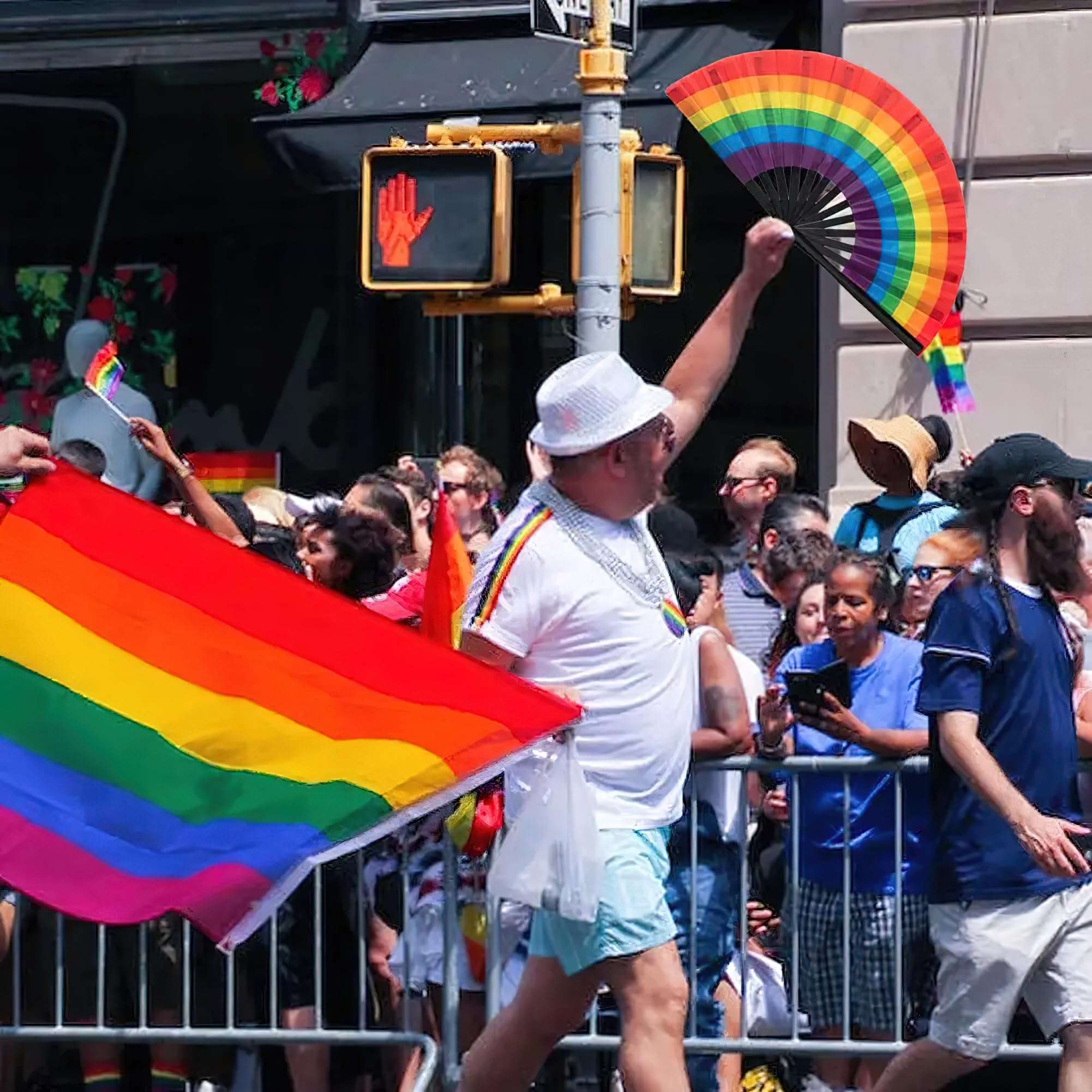 AUOCATTAIL 2PCS Rainbow Hand Fan Rave Fan Handheld Pride Fan Festival Fan Clack LGBT Month Fans Folding Fans for Women Men 6