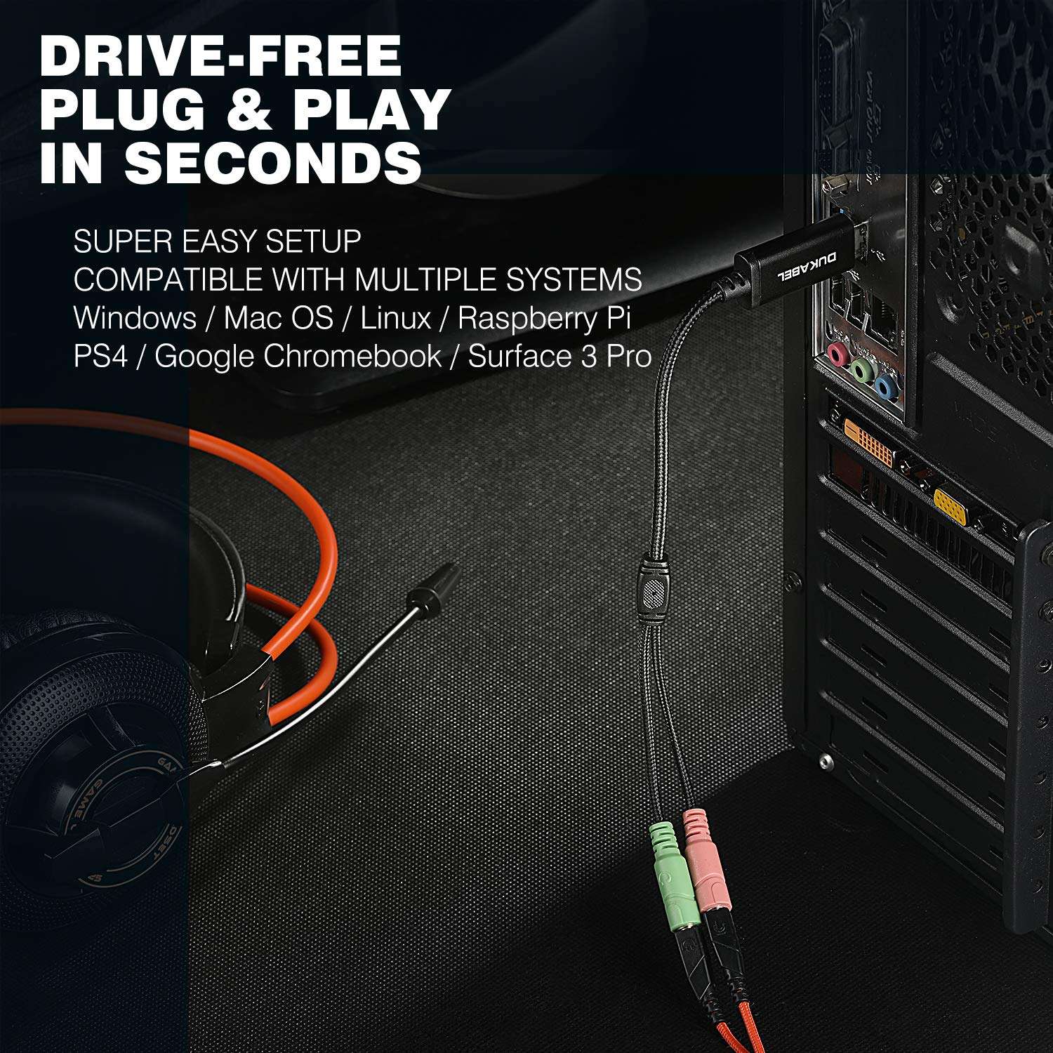 DuKabel USB to 3.5mm Jack TRS AUX Adapter for Built-in USB Sound Card with Separate Plug TRS 3 Pole Microphones [Metal Housing & Durable Braided / 9.8inch] 6