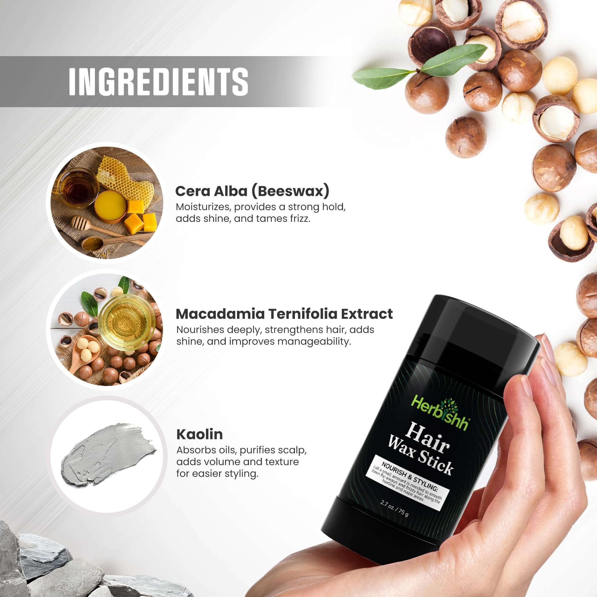 Herbishh Hair Color Shampoo (Dark Brown) - 400 mL + Hair Wax Stick 5