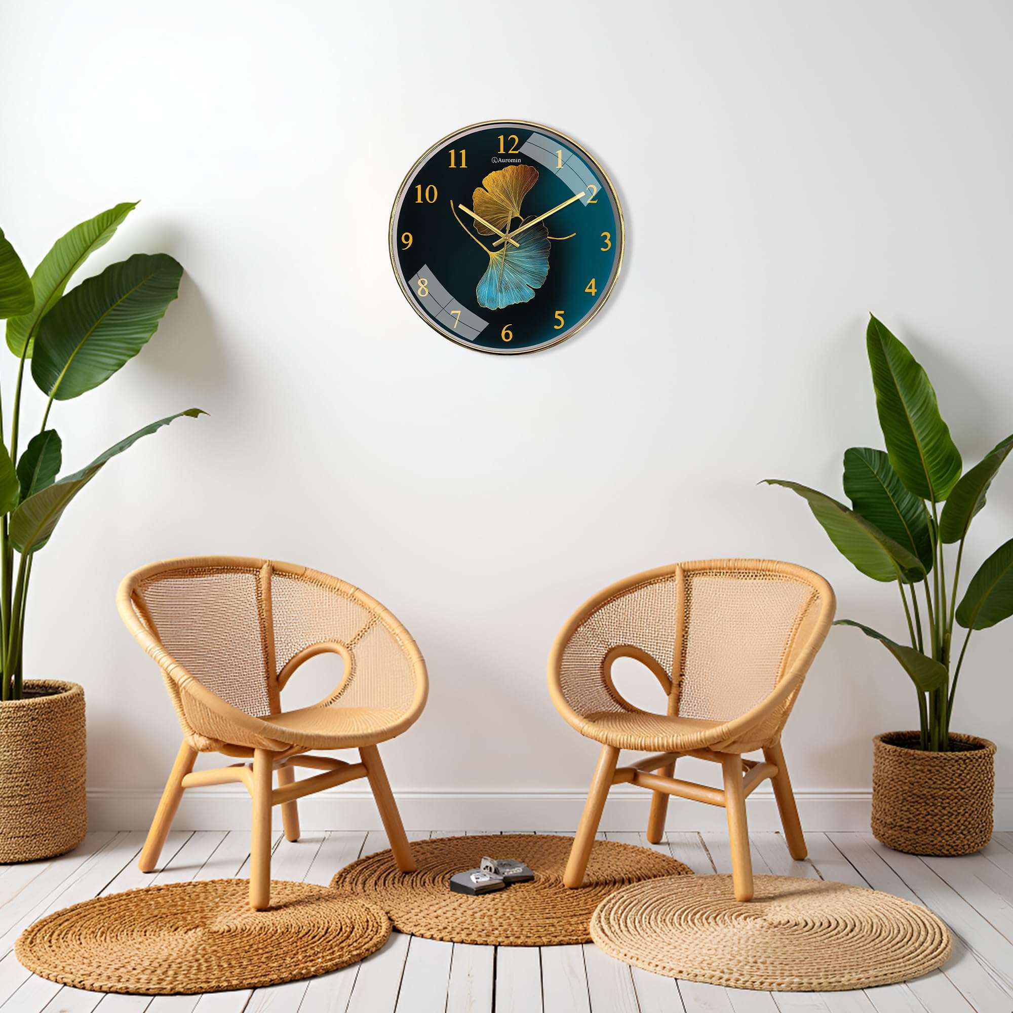 Auromin Wall Clock for Hall | Silent Wall Clock for Living Room Stylish Latest | Modern Designer Fancy Unique Wall Watch for Bedroom, Office (Gold-Leaf) 3