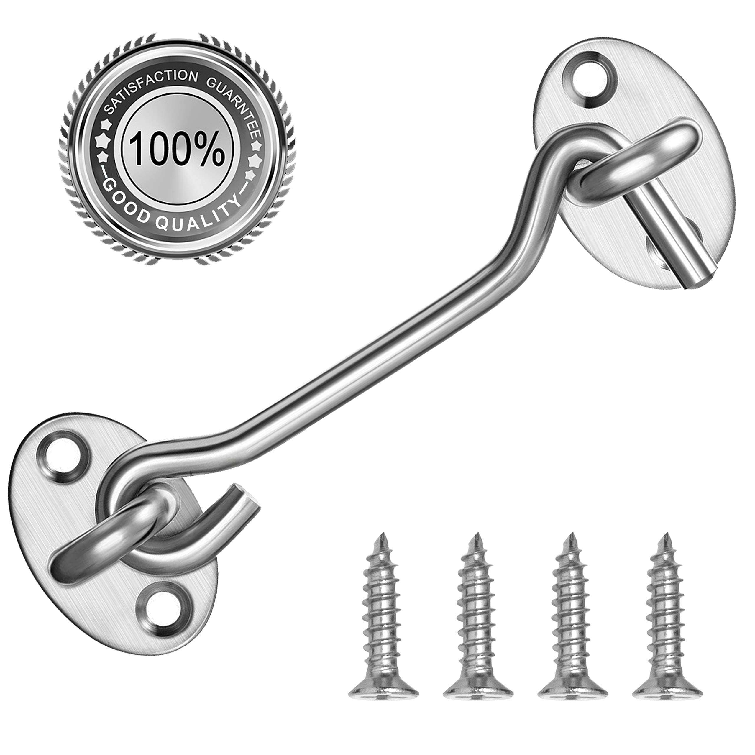 Barn Door Lock 2 Pack 4'' Barn Door Latch Stainless Steel Window Hook Privacy Hook and Eye Latch for Gate, Wooden Doors, Sliding Doors, Garages and Bathrooms (White) 2