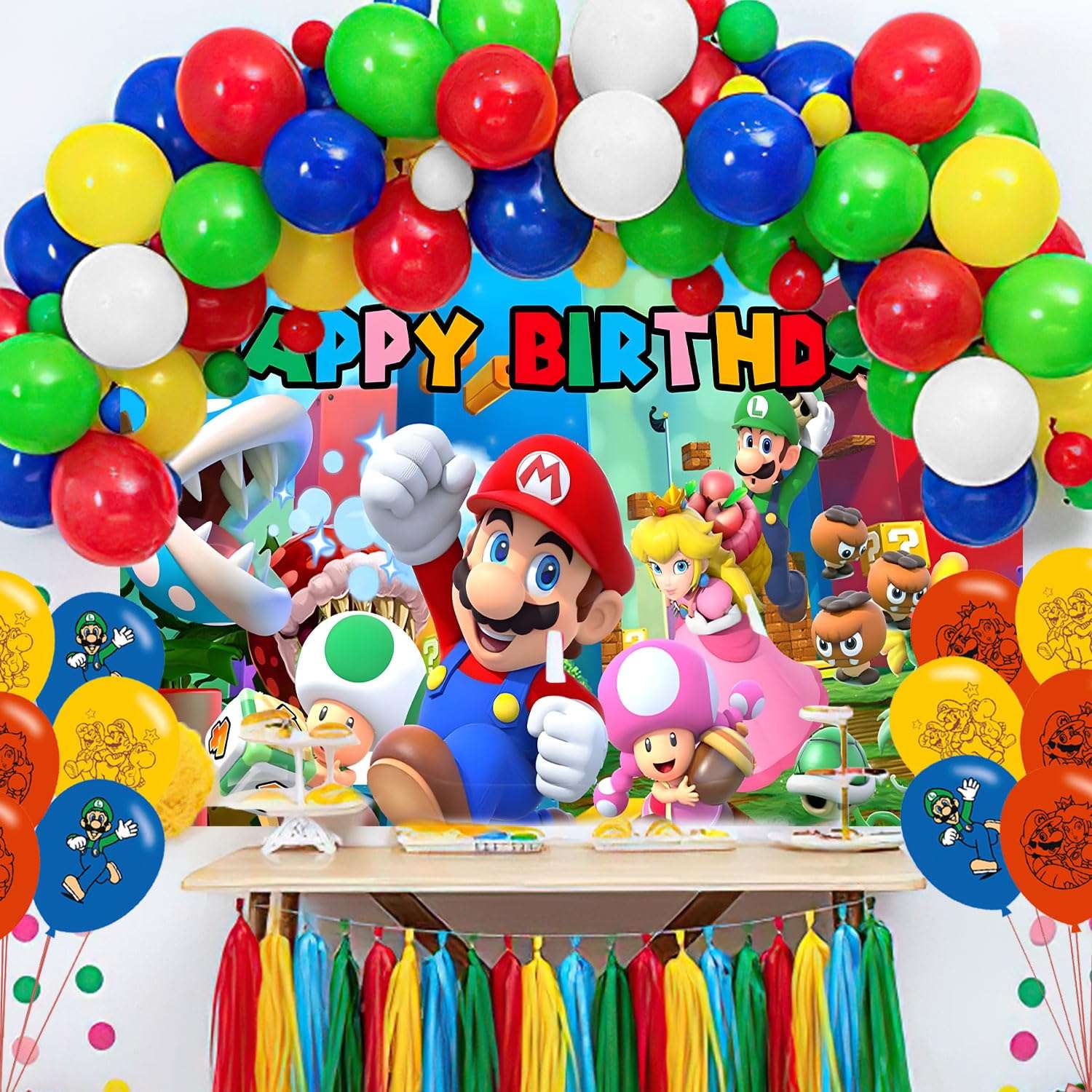 Super Bros Birthday Party Decoration,Super Brothers Party Photo Background 5 x 3 FT and 18 Pcs Balloon,Girl Merch Party Backdrop Supplies 6