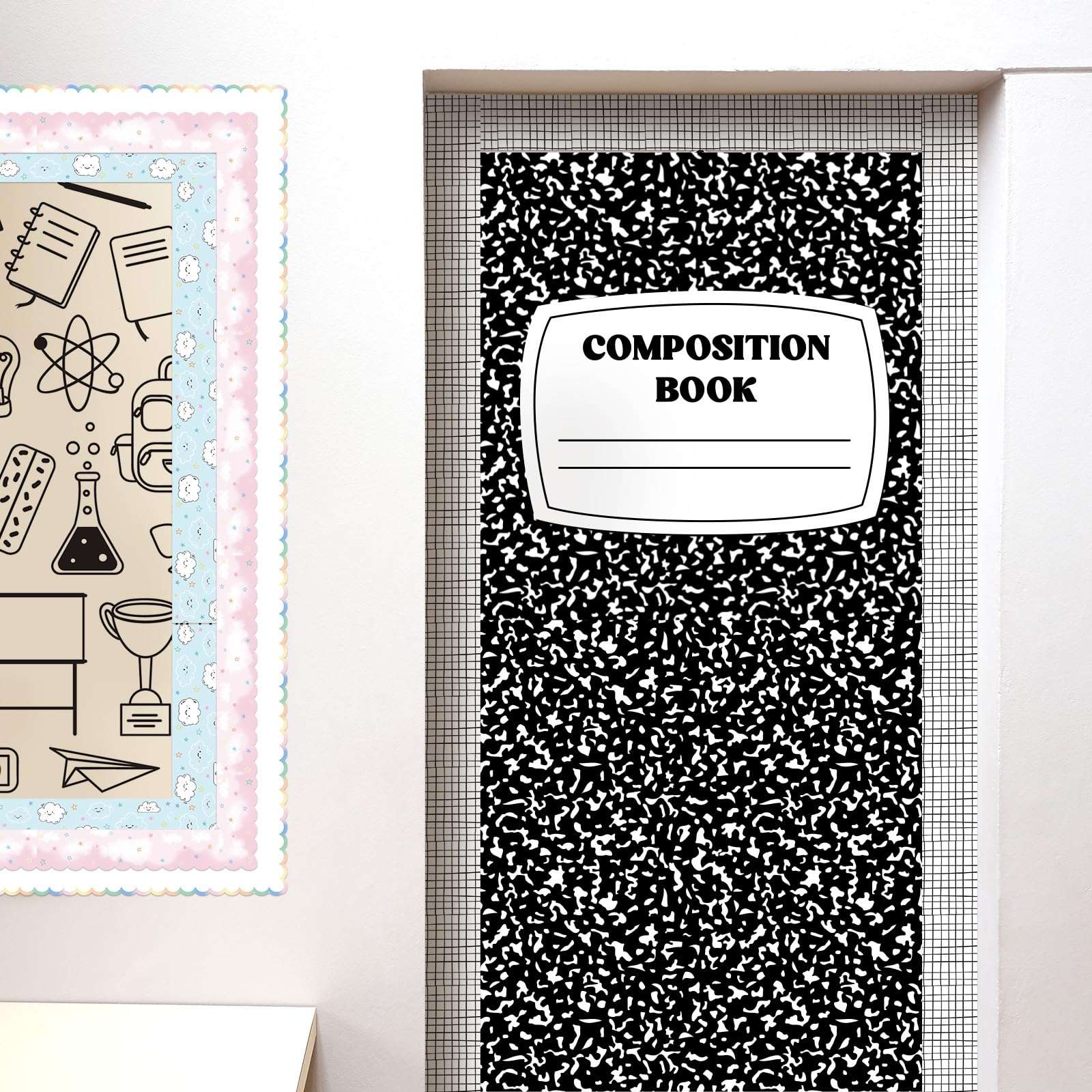 Fuutreo 3 Pcs Composition Book Bulletin Board Paper Composition Notebook Classroom Decor 23.6 x 15.8 Inches Bulletin Board Trim for Schools Classrooms Walls Windows Doors Decoration 5