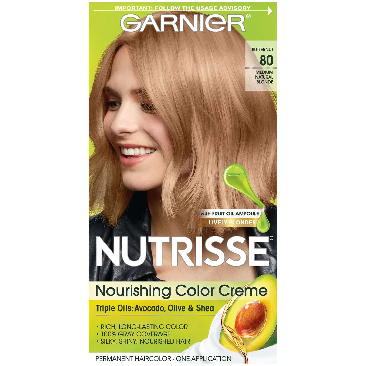 Garnier Nutrisse Nourishing Hair Color Creme, 80 Medium Natural Blonde (Butternut) (Packaging May Vary) 1