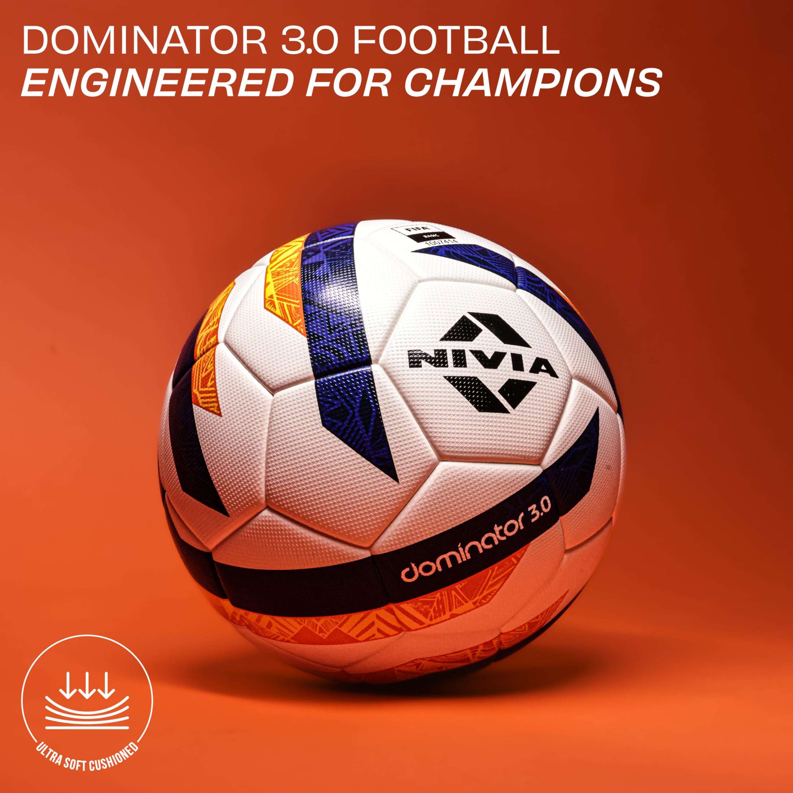 Nivia Dominator 3.0 Football, Match Ball, 32 Panels, Durable & Soft PU Leather, Butyl Fabric Wounded Bladder, FIFA Basic, to Play on Both Natural and Artificial Grass (Multicolor, Size - 5) 3