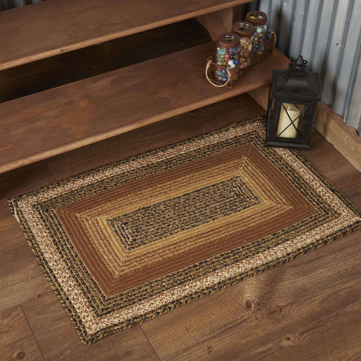 VHC Brands Kettle Grove Primitive Jute Black Striped Accent Rug Rectangle w/Floor Pad 24"x36" 1