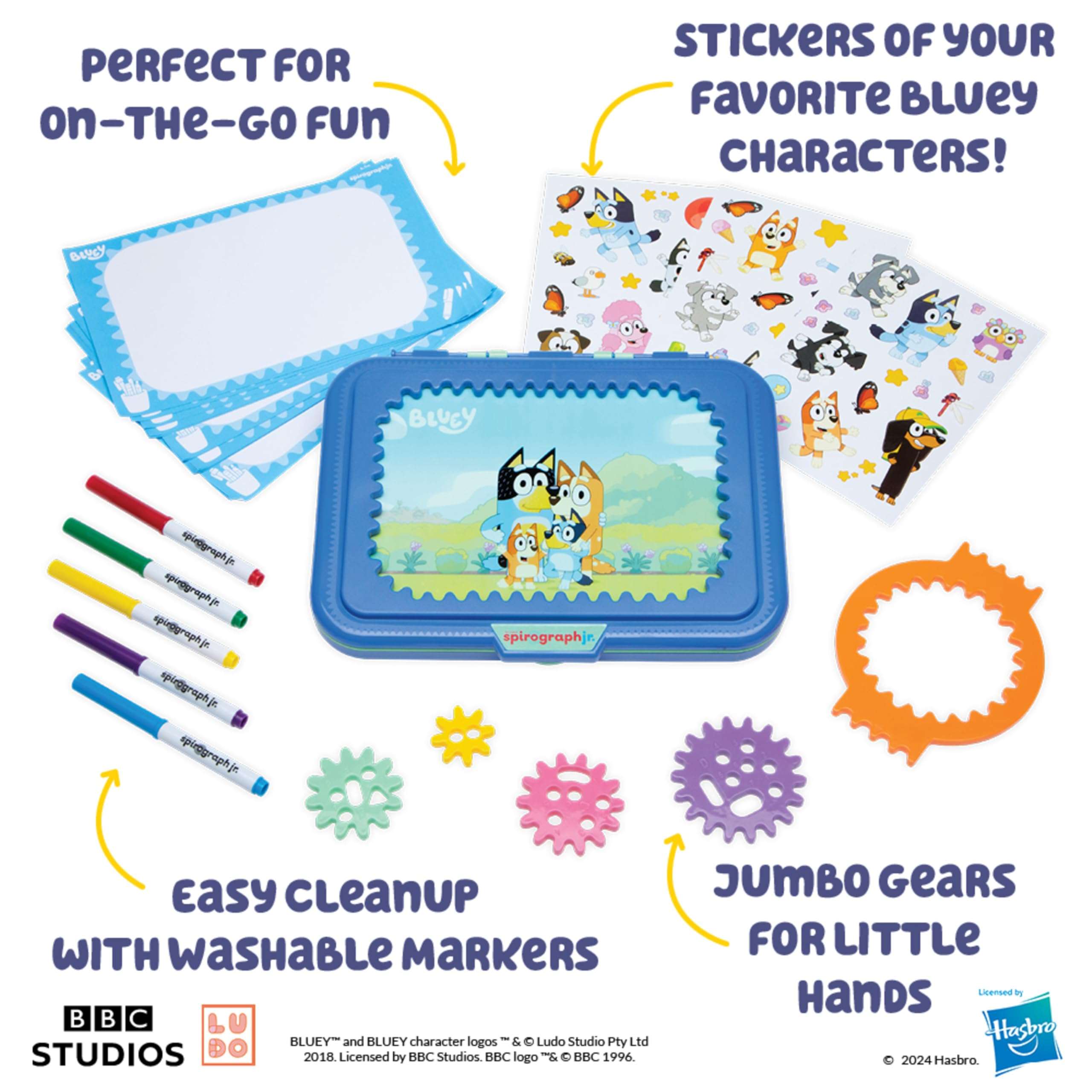 Spirograph Jr Bluey Toys - Toddler Arts and Crafts, Drawing Art Kit, Toddler Activities, Bluey Stickers, Drawing Pad, Jumbo Gears, Washable Markers, Unleash Your Child Inner Artist, Ages 3+ 6
