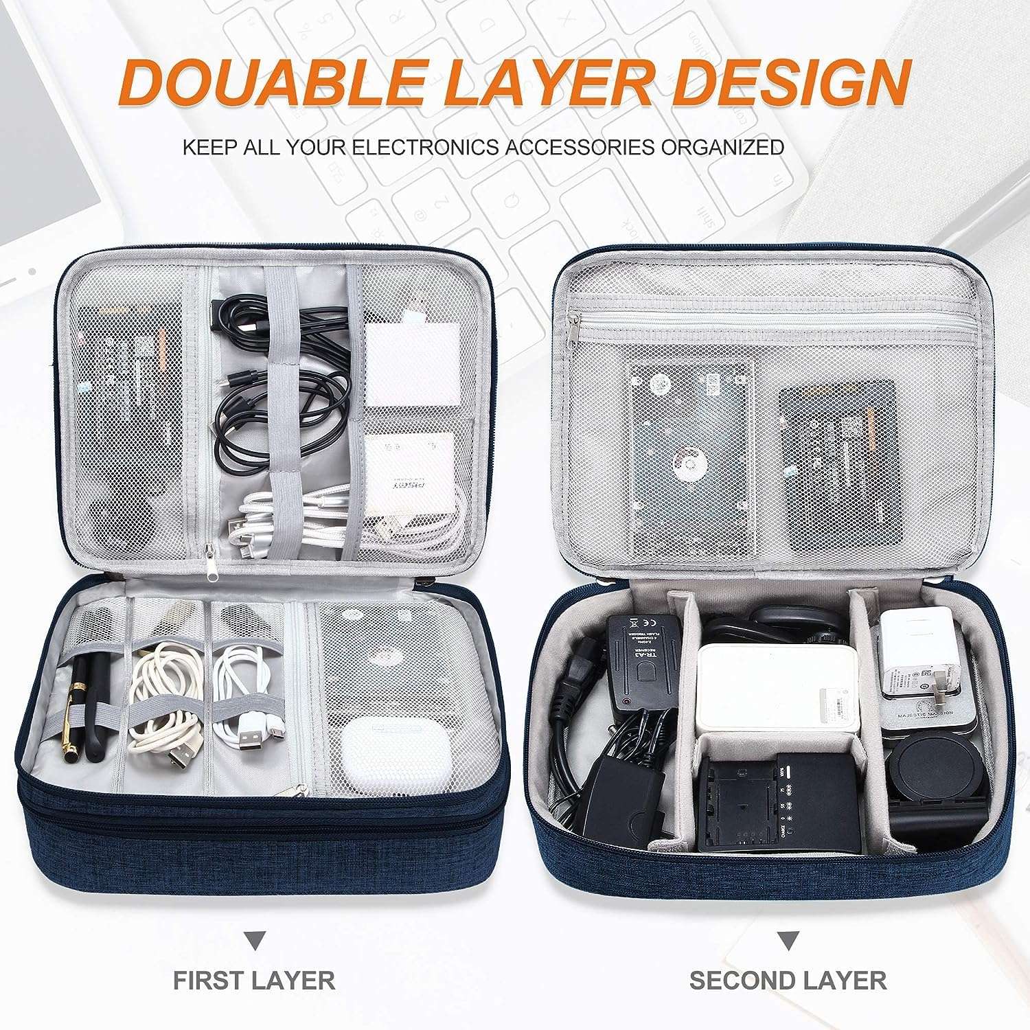 Styleys Electronics Organizer Travel Case Cable Organizer Bag for Travel Essentials Gadget Organizer Pouch for, HDD, Power Bank, USB Cables, Power Adapters, Pendrive (Navy Blue - S11029) 4