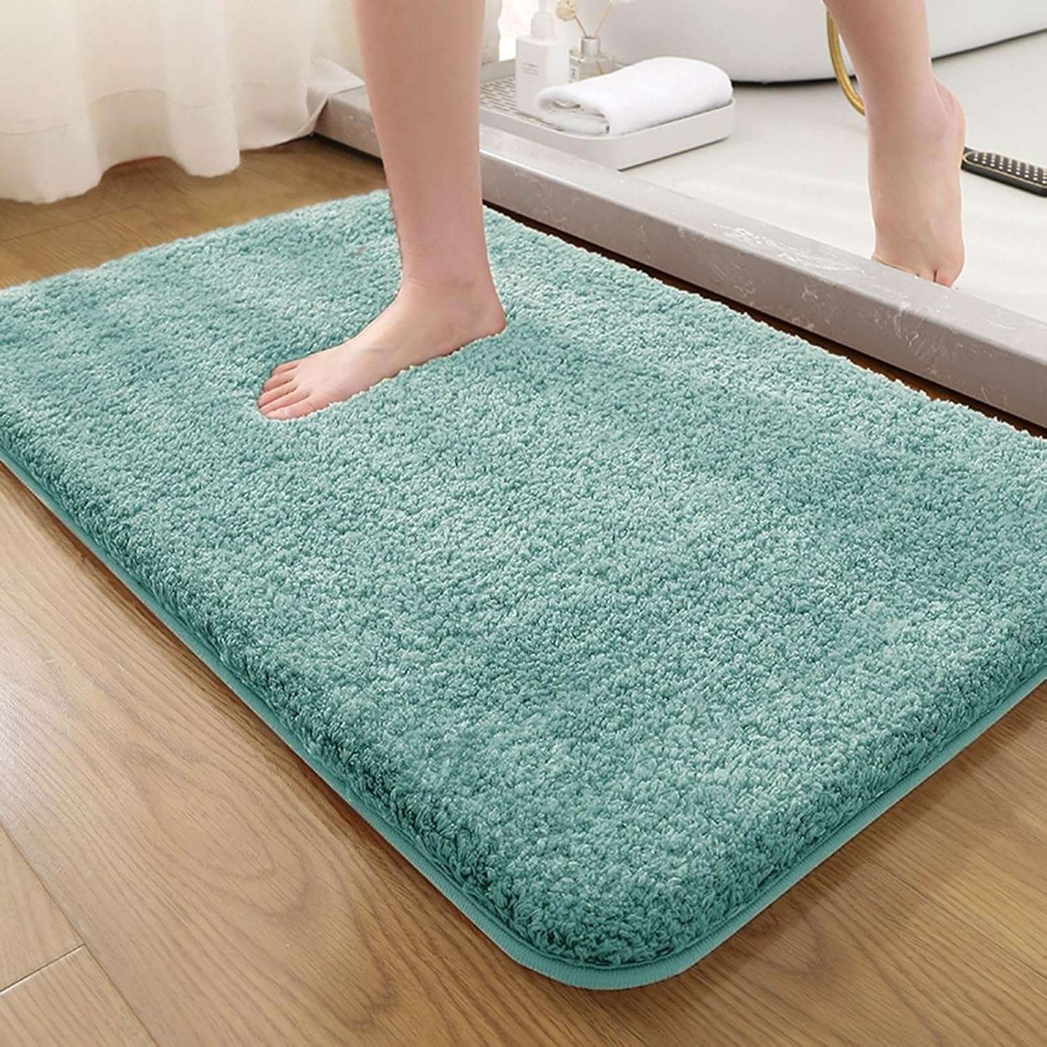 GAVI Home Decor Microfibre Super Soft Vegas Anti Skid Bath mat for Bathroom, Anti Slip Bath mat, Non Slip Bath mat Door mat for Bathroom, Living Room Kitchen, Bedroom Anti Skid mat (40 X 60 CM, Aqua) 1