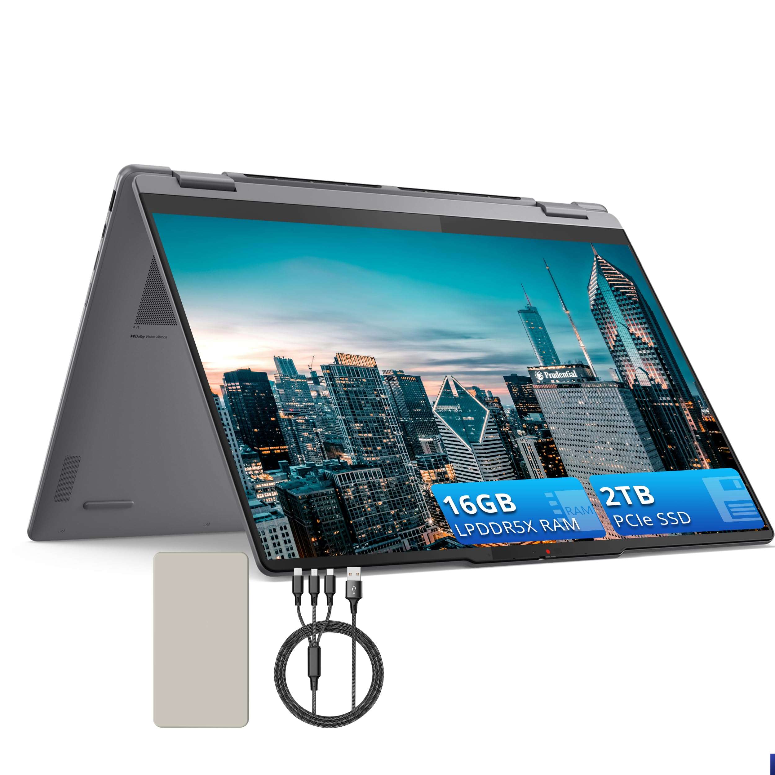 Lenovo Yoga 7i 16" 2-in-1 Laptop-2K Touchscreen Display-Intel Ultra 5 226V-16GB LPDDR5X RAM-2TB SSD-Intel Arc Graphics-Backlit Keyboard-Fingerprint Reader-Win 11-Gray-128GB Docking Station Set 1