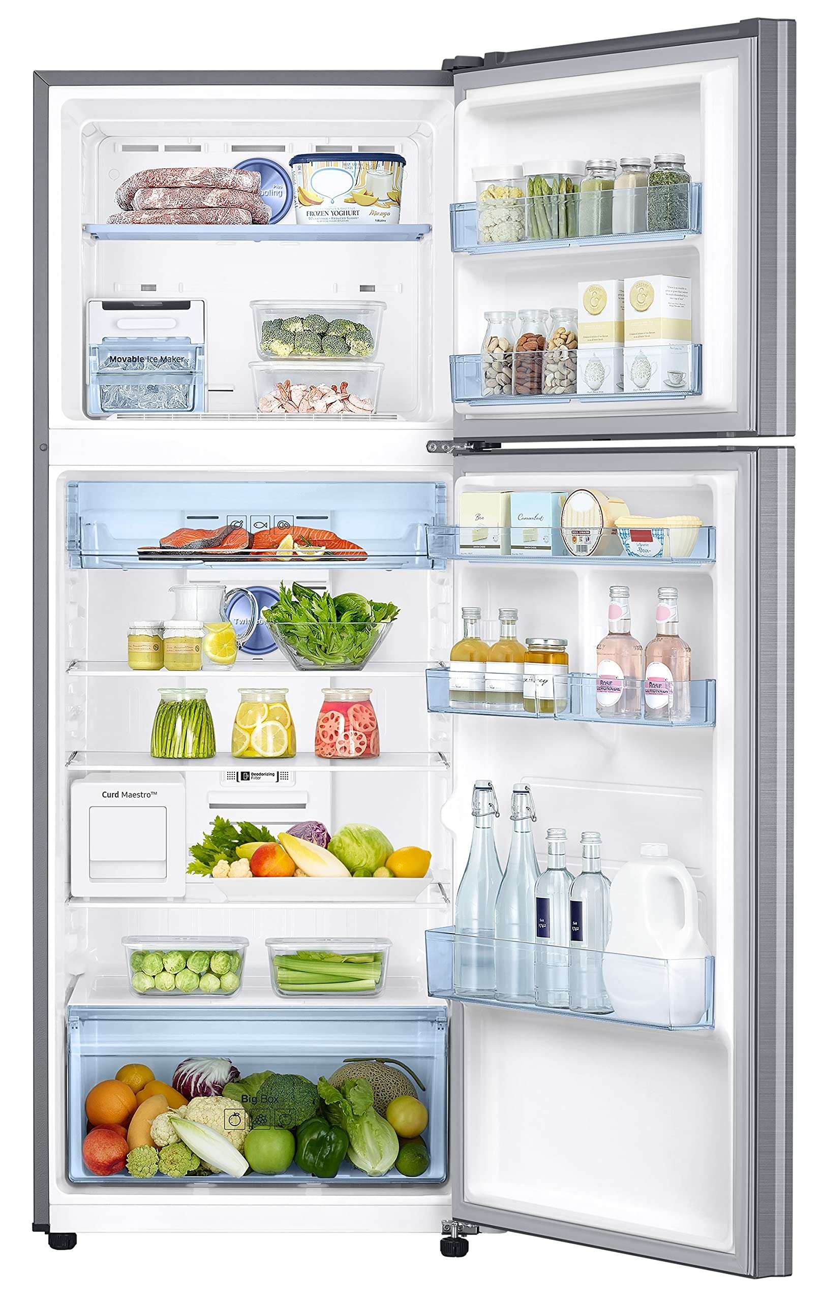 Samsung 407L 2 Star Frost-Free Double Door Digital Inverter Refrigerator (RT42B5C38S9/HL, Refined Inox), Curd Maestro 6