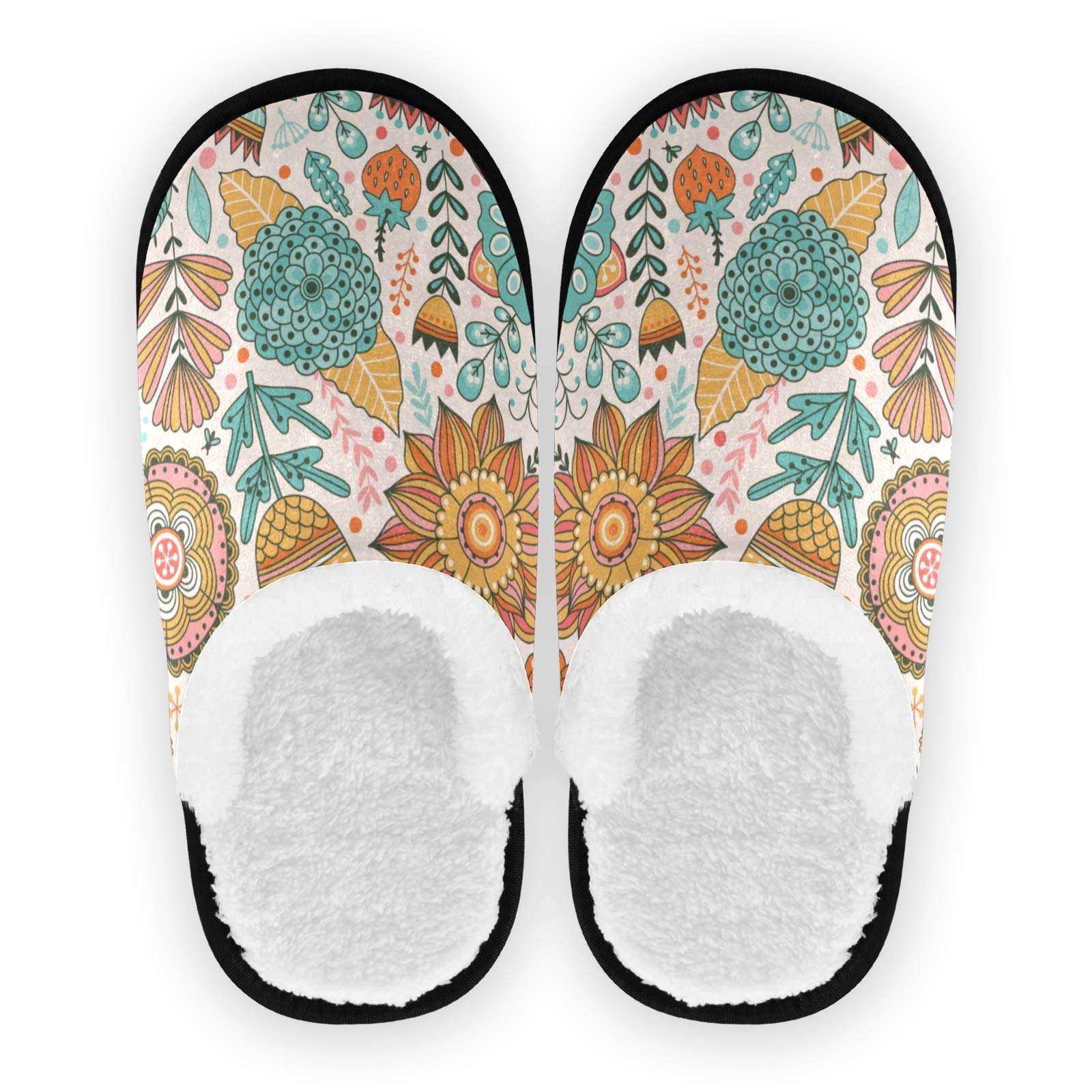 KLL Memory Foam Cotton House Slippers Botanic Texture Detailed Flowers Women's and Men's Casual Shoes, Soft Coral Fleece Lined, Indoor and Outdoor,Medium 1