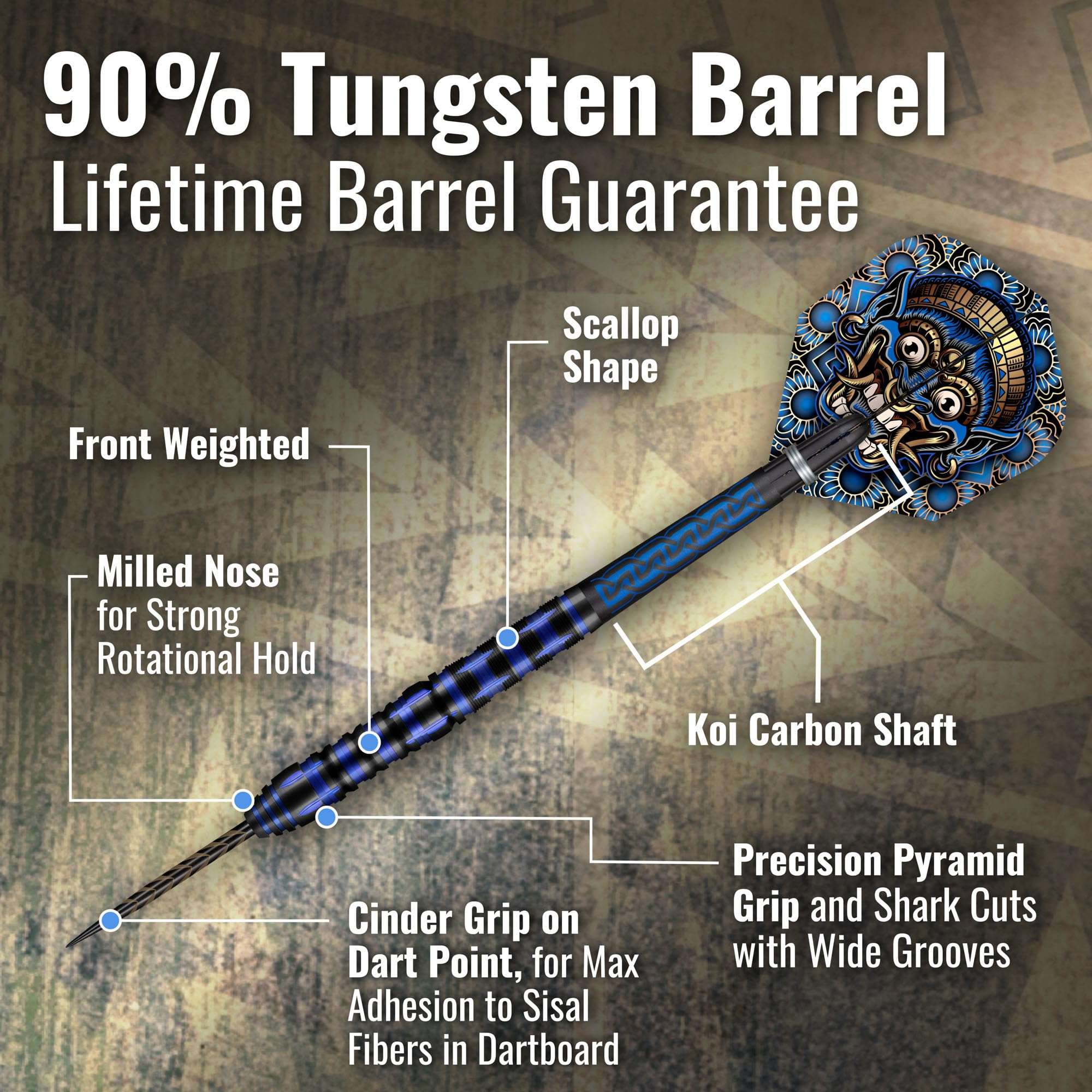 Shot! Darts Tribal Weapon Java Steel Tip Dart Set-90% Tungsten Barrels, Professional – Made in New Zealand – Designed Dart Flights for Women & Men – Metal Tip Bar Darts for Adults 4