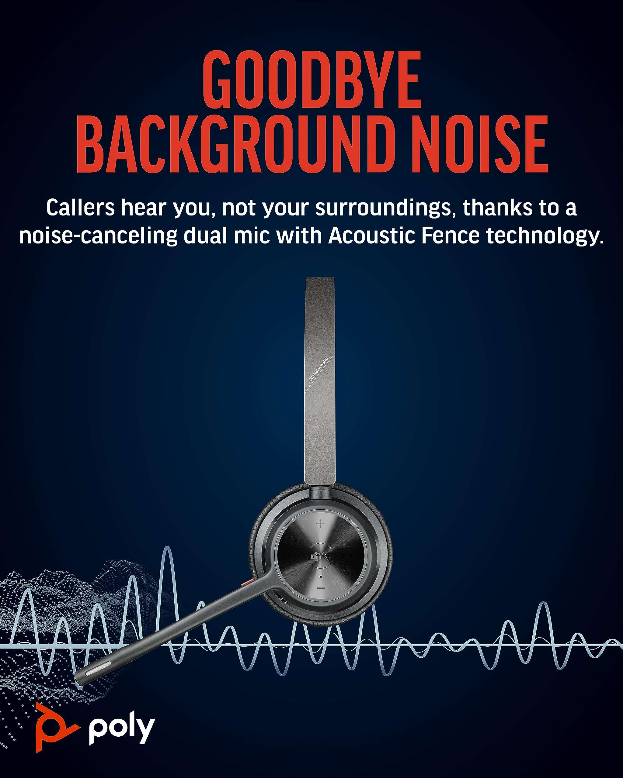 Poly (Plantronics) Voyager 4320 Wireless Headset, Over-Ear w/Noise-canceling mic, 162g, Connect to Mobile/Tablet via Bluetooth and PC via USB-A/C, Works with Teams, Zoom, and More, Black, 8G107AA 3