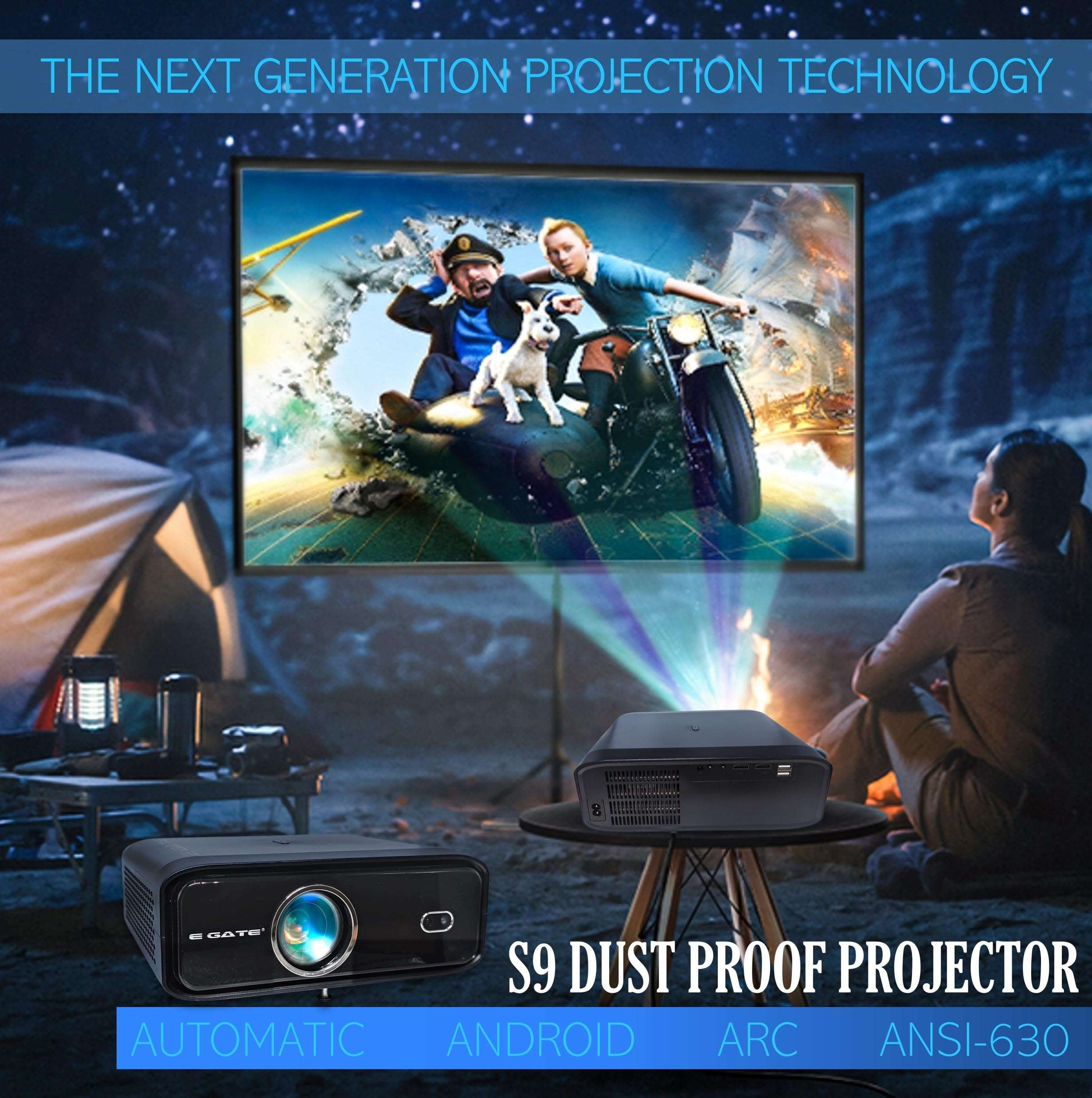 E Gate New i9 Pro Projector, 6900L 420 ANSI 2X Brightness, Android 1080p & 4K Support, Digital Focus & Digital Keystone, Bluetooth, ARC HDMI, USB, AV, WiFi, 720 Native, PreLoaded Apps, ScreenCast 2