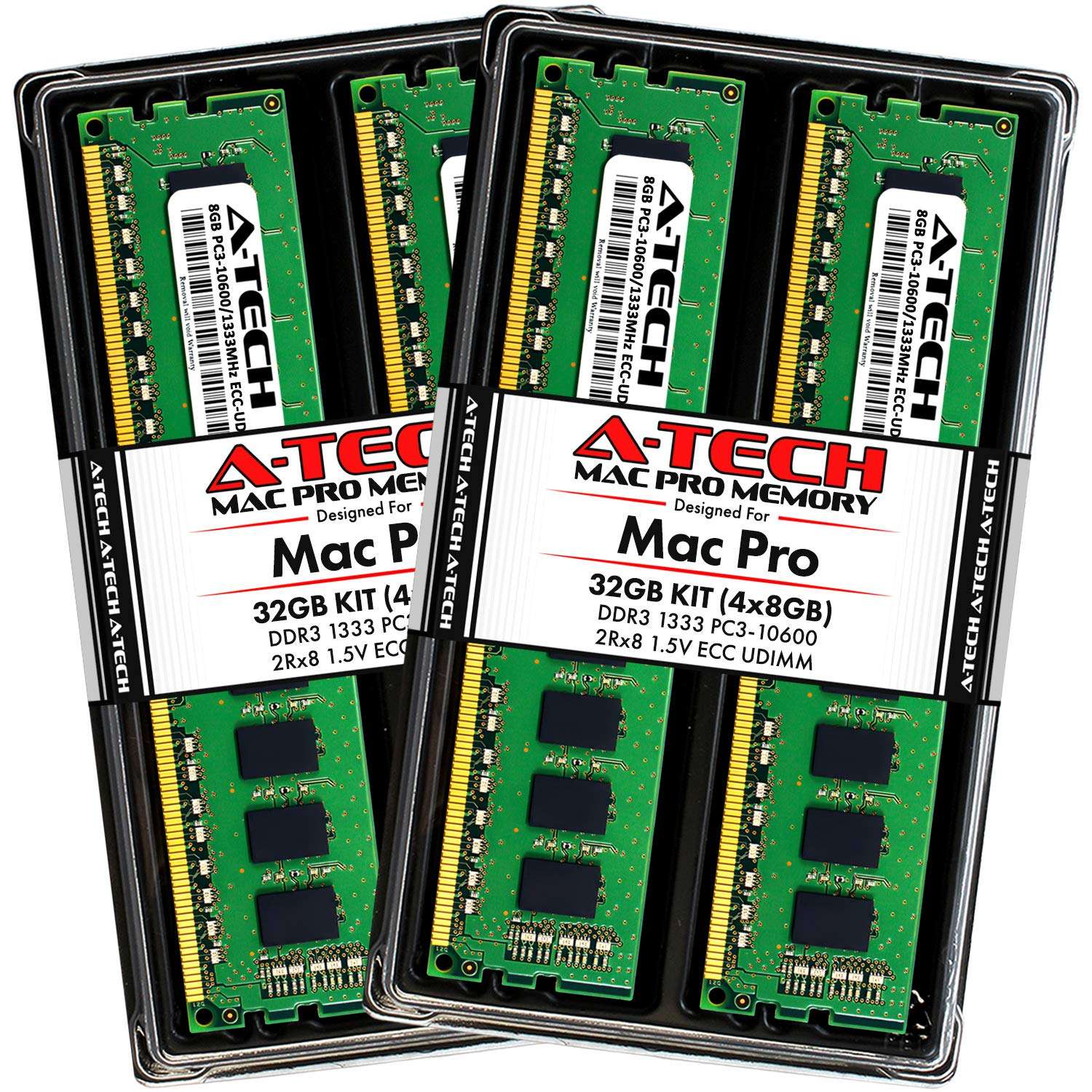 A-Tech 32GB Kit (4x8GB) Memory for Mac Pro Mid 2010 & Mid 2012 (MacPro5,1) | DDR3 1333MHz ECC Unbuffered DIMM PC3-10600 Dual Rank 2Rx8 1.5V 240 Pin RAM Upgrade 1
