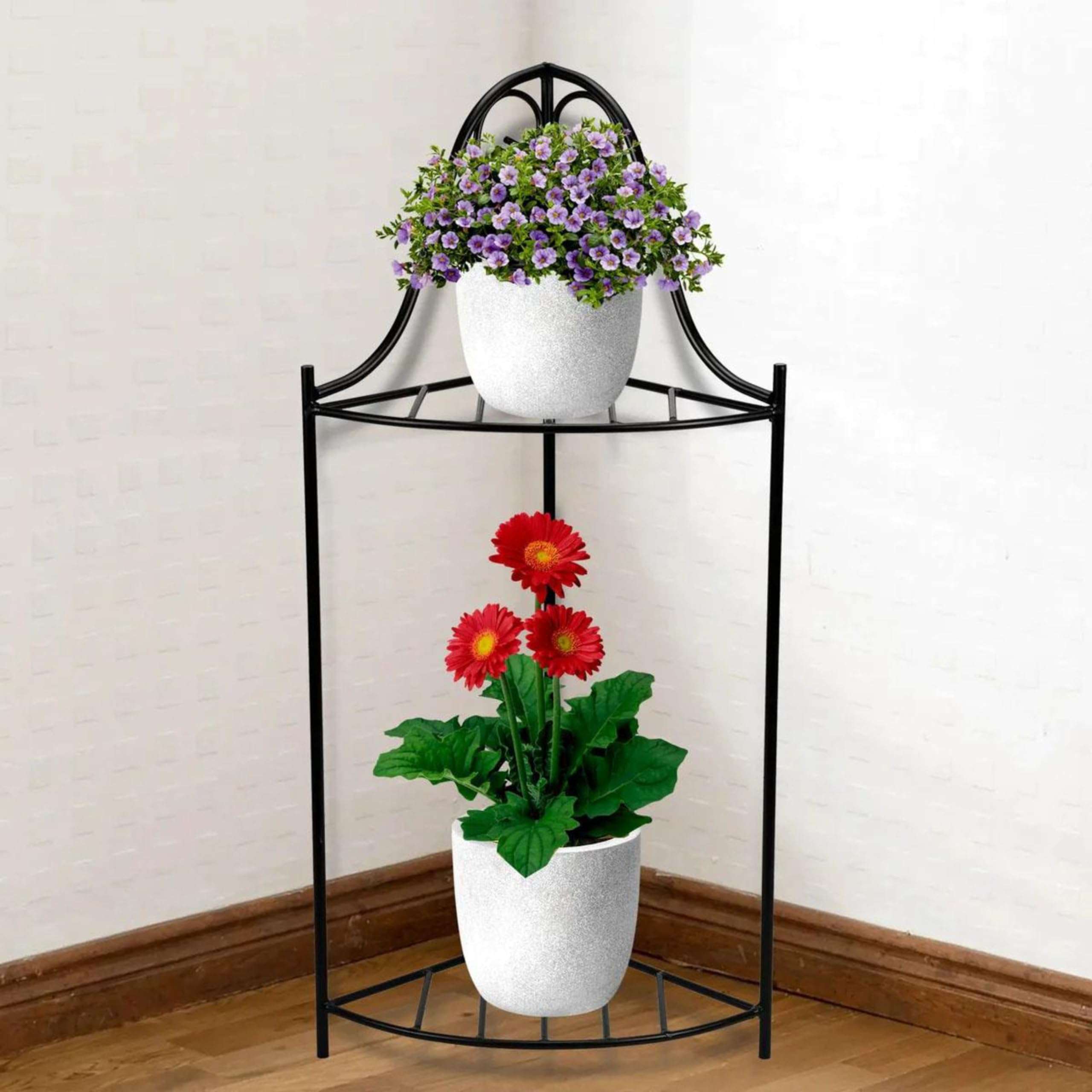 Nature at Homes - Corner Elegance Metal Stand Duo 2-Tier Versatile Home Décor Accent for Living Rooms, Bedrooms, Balconies, and Home Décor 1