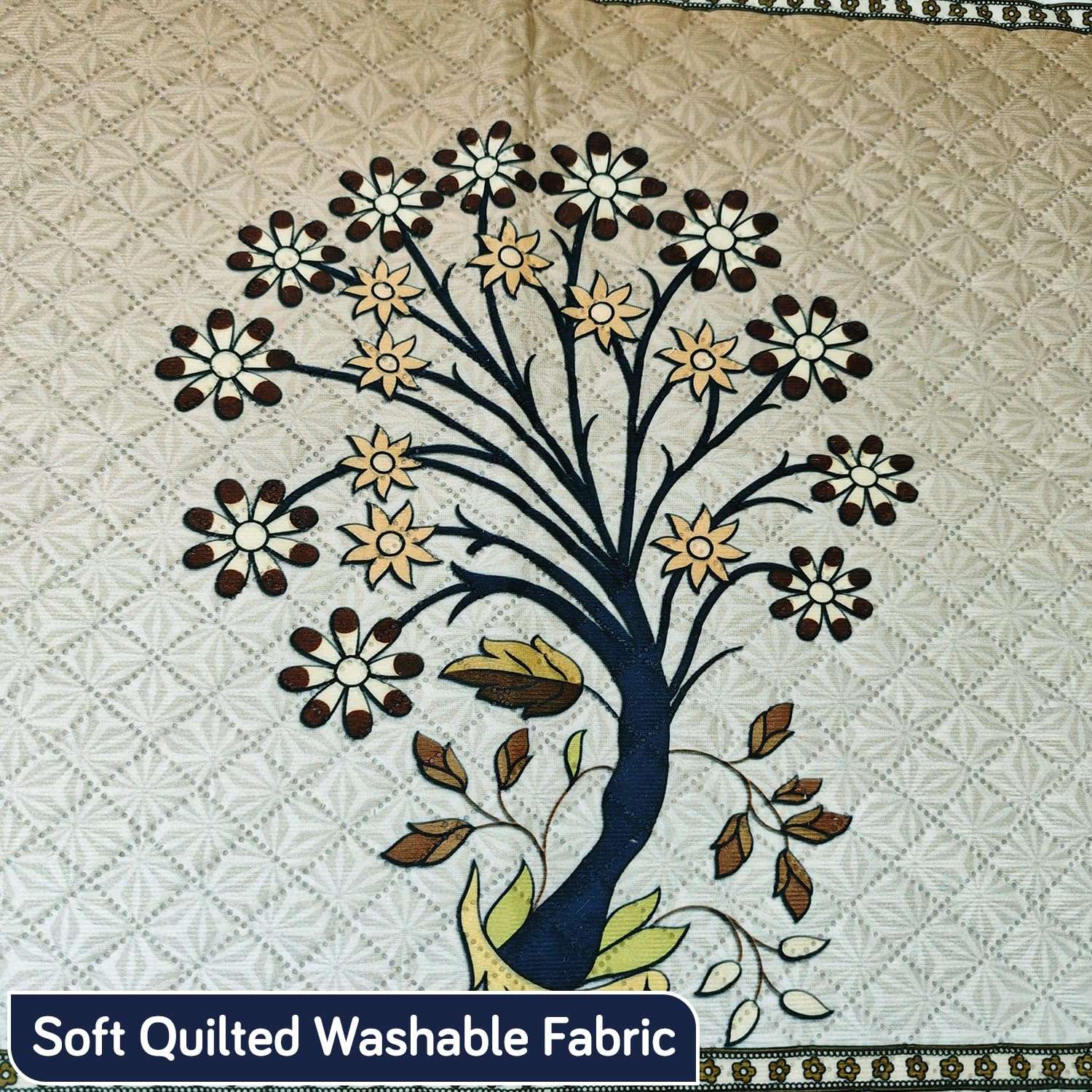 HOKIPO 'Eternal Floral' Printed Quilted Fridge Cover Top with side Pockets, Size 55 x 130 cm, Ornate Tree (IN-841-D5) 5