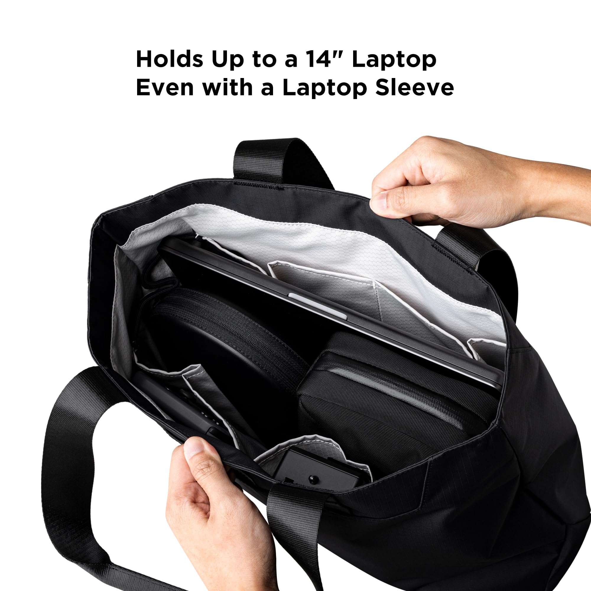 ALPAKA Elements Tote (M) Black Axoflux 210D - Roomy Main Compartment and Internal Slip Pockets - Modern Look Can Be Professional or Casual - Self Standing Bag - Magnetic Closure - Loops for Carabiners 3