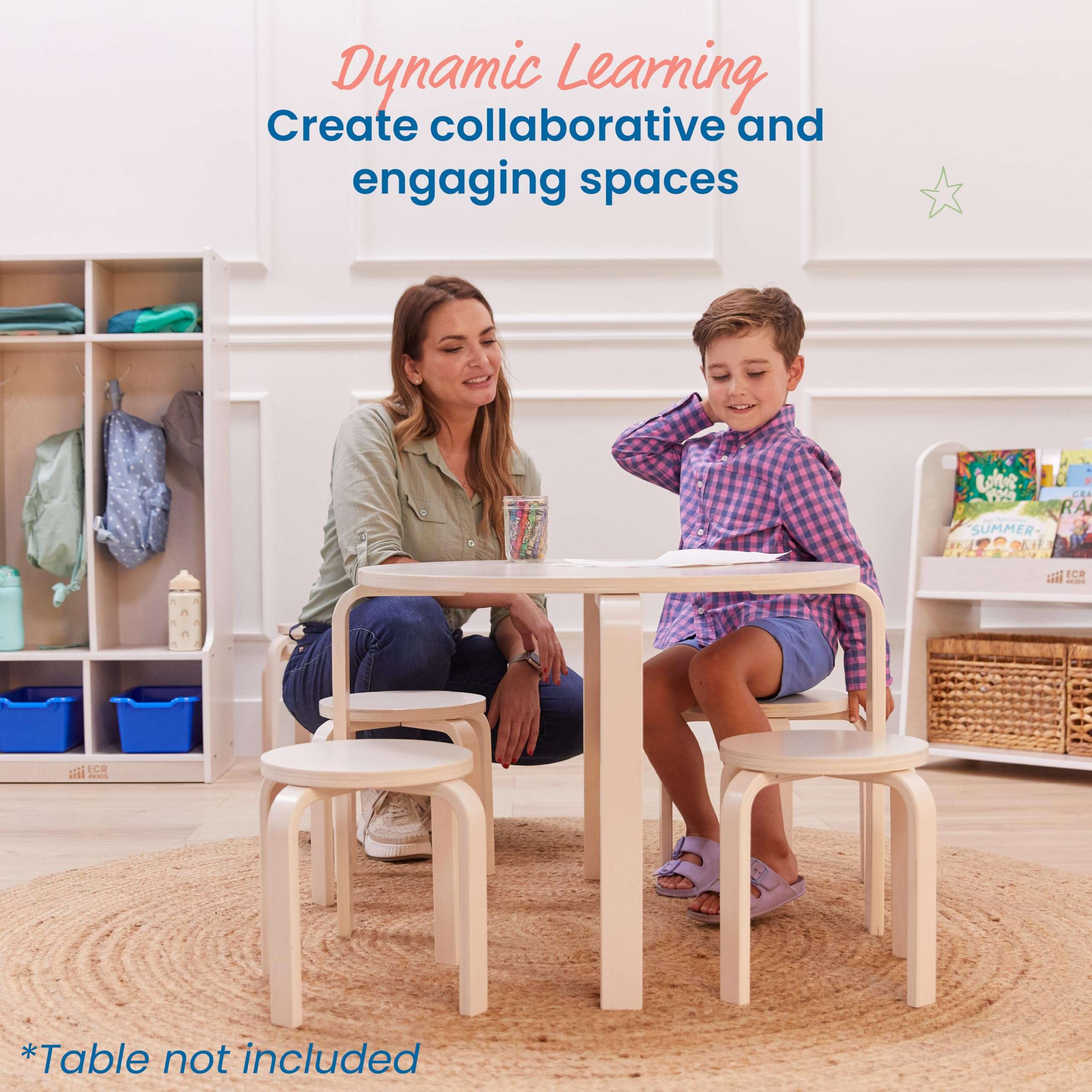 ECR4Kids Bentwood Stackable Stools, Classroom Furniture, White Wash, 6-Piece 5