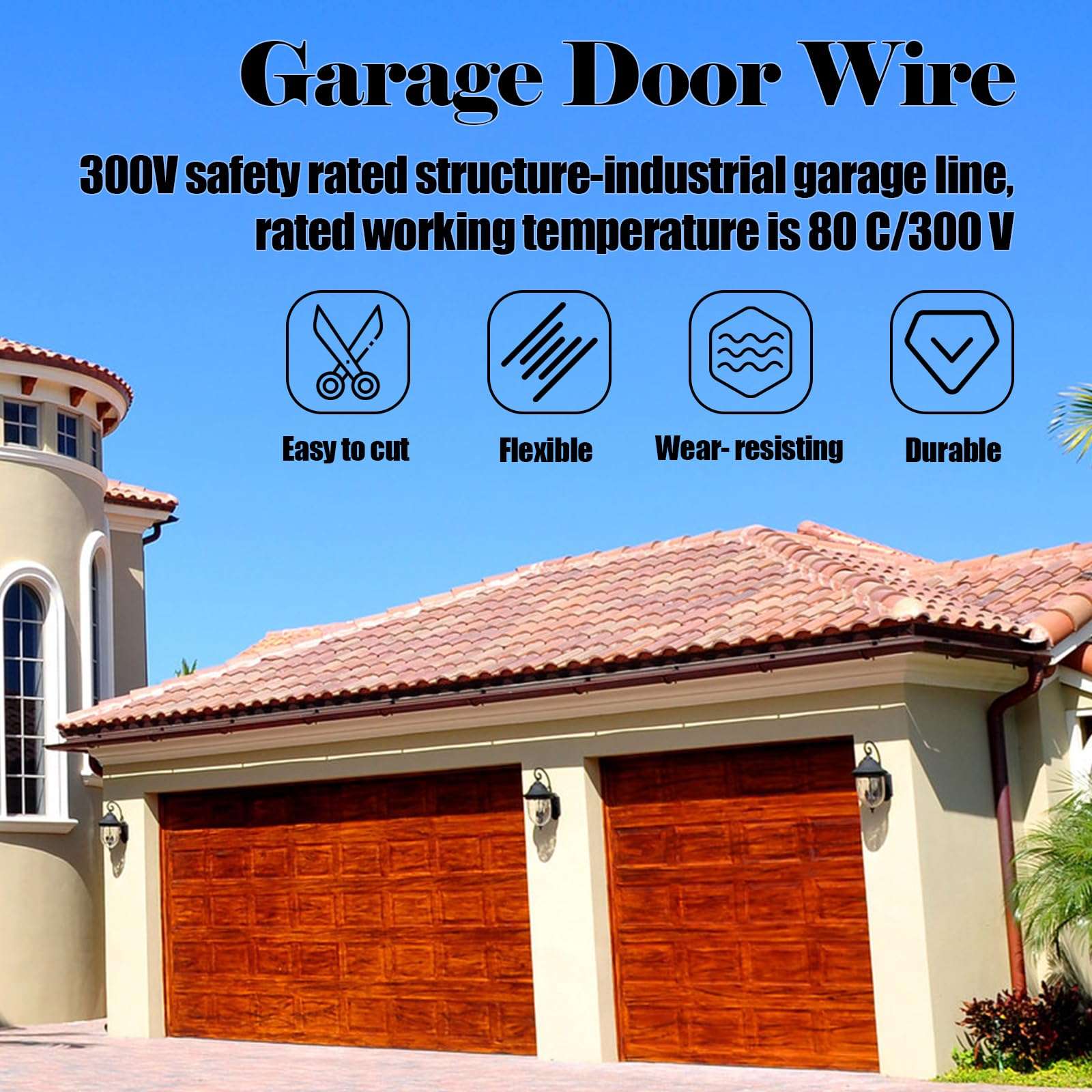 ​​130FT Garage Door Sensor Wire - 2-Conductor 24/2 AWG Bell Wire for Openers, Doorbell, Thermostat & Security Systems, Compatible with Chamberlain/Craftsman Liftmaster Cables​​ 6